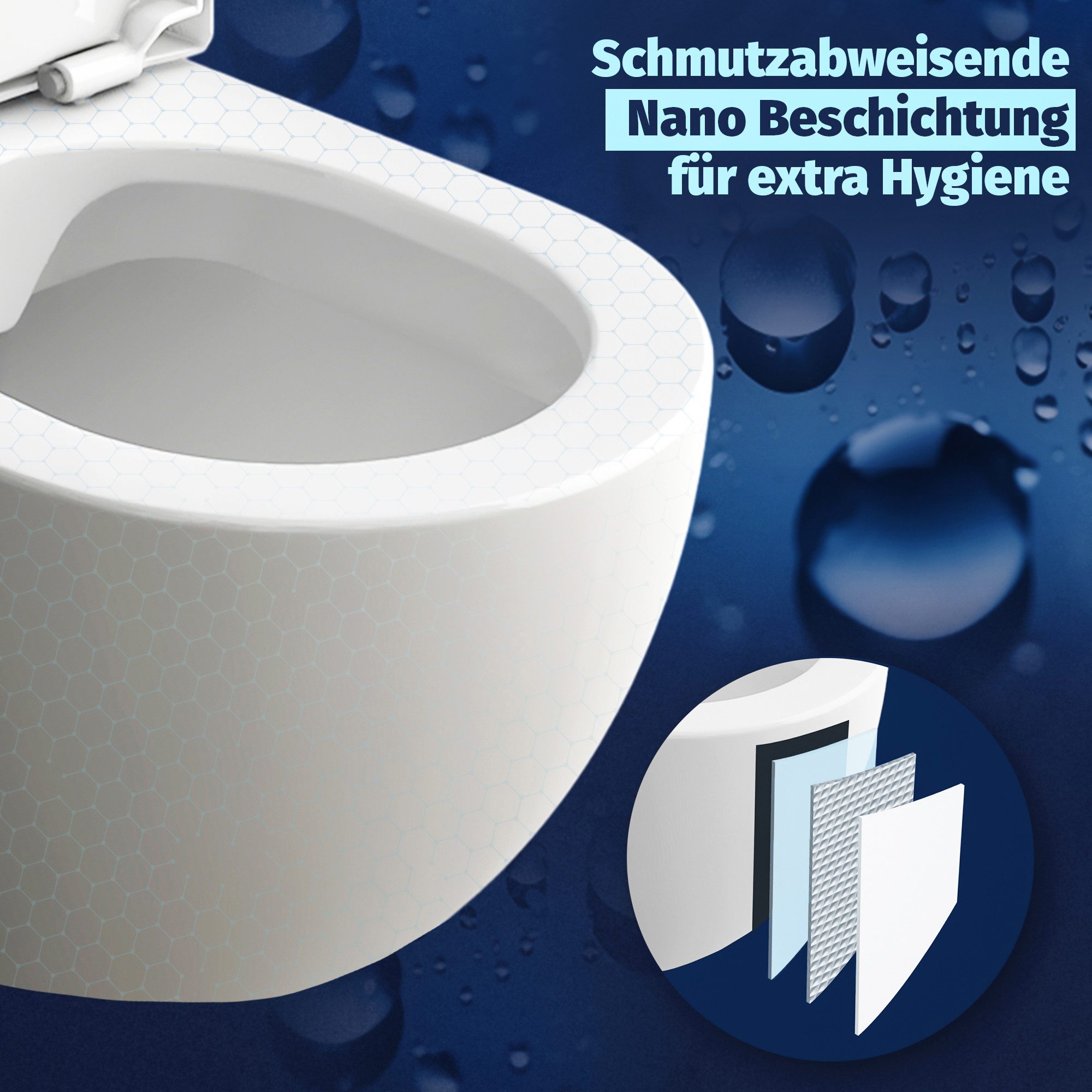 Alpenberger Dusch-WC Hänge WC mit Bidet Funktion, Tiefspül WC Spülrandlos mit WC Sitz, Wand WC, Bidet Toilette mit seitlich angebrachter Armatur – Bild 5 von 5