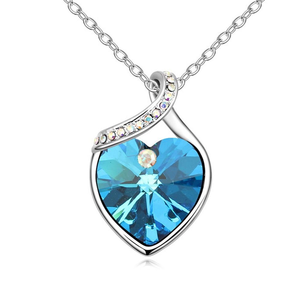 BUNGSA Ketten-Set Kette blaues Herz Silber aus Messing Damen (1-tlg), Halskette Necklace
