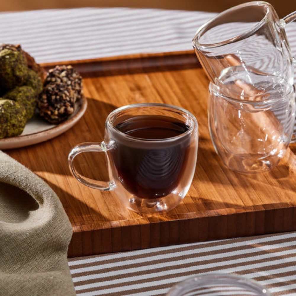Karaca Kaffeeservice Olivier 6-tlg. doppelwandige Espresso- & Türkische Kaffeetassen, 80 ml