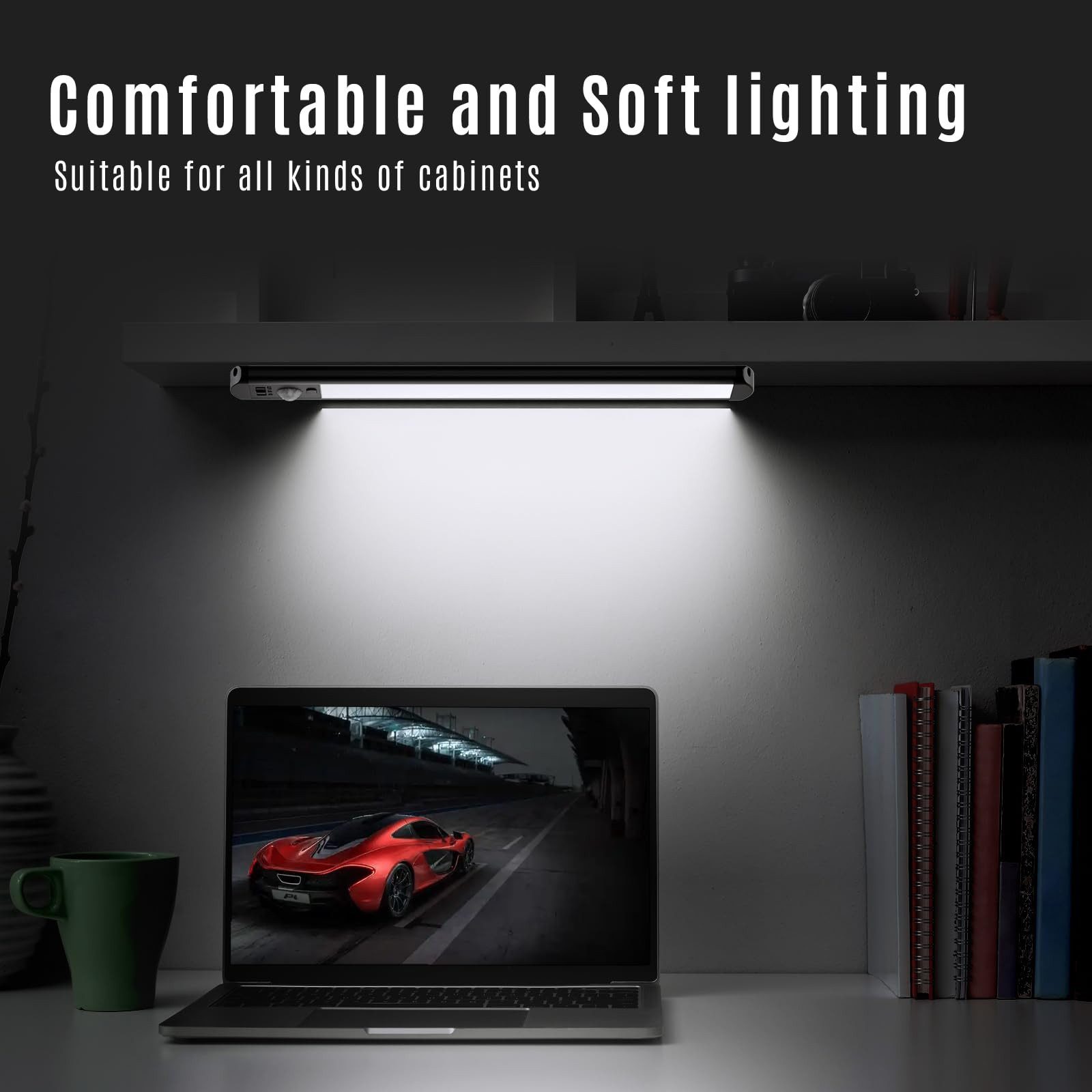 LQWELL LED Unterbauleuchte mit Bewegungsmelder, Dimmbar, Akku, USB-C Wiederaufladbar Schranklicht, LED fest integriert, Treppenlicht Nachttischlampe 22,5 cm, 15 – Bild 5 von 5