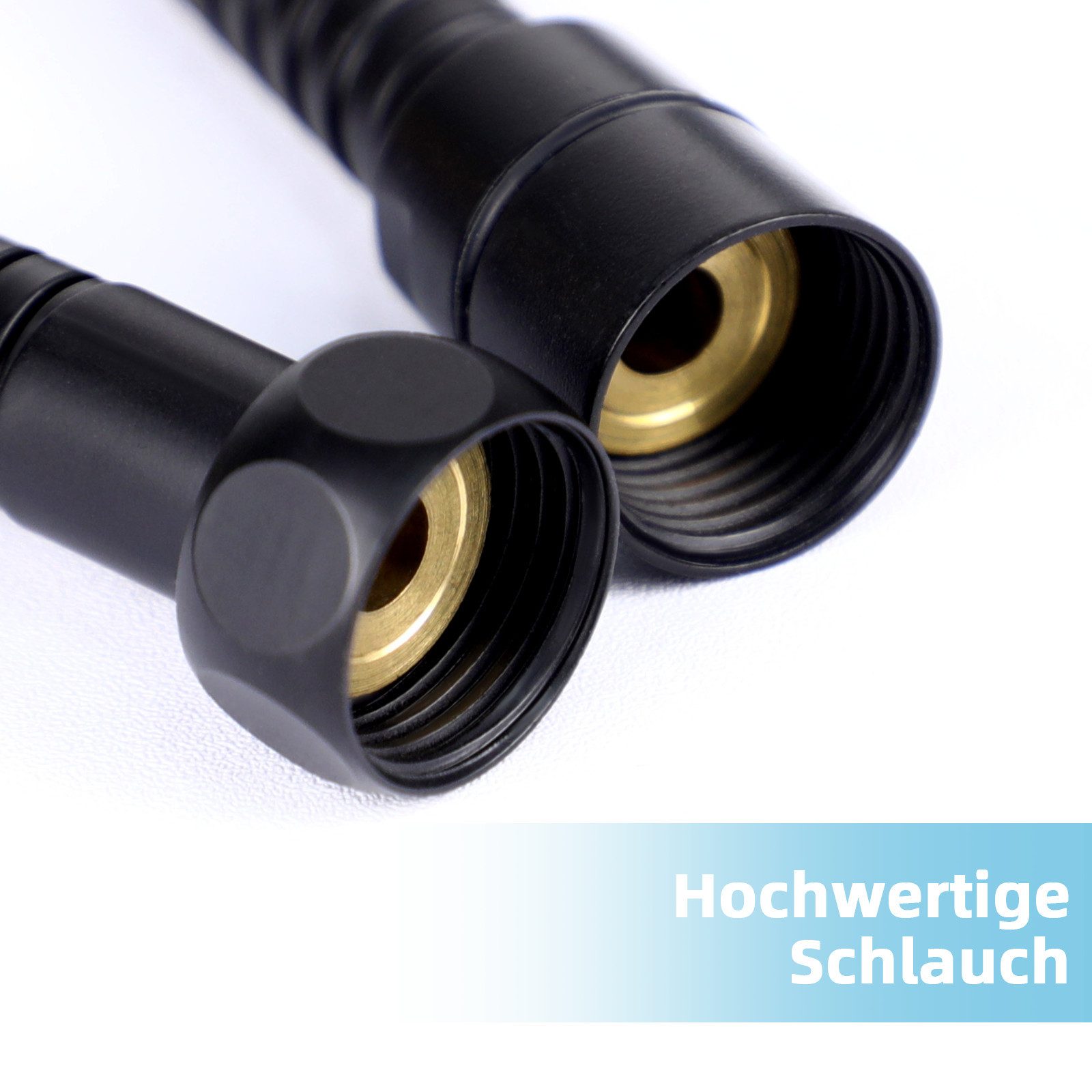 ZMH Handbrause mit 1,5M Schlauch Duschkopf Schwarz/Nickel Rund mit 3 Strahlenden Bad, (Set, 3-tlg., Handbrause &1,5 m Schlauch &Halterung &Passendes Schraubenset), mit 3 Strahlenden Handbrause Großdruck mit Taste zur Einstellung