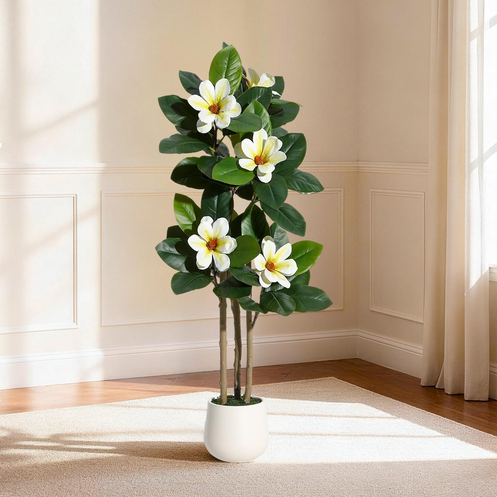 Kunstbaum Künstlicher Magnolienbaum Kunstpflanzen Künstlicher Baum 122/152/182cm, GarveeMore, Höhe 122 cm