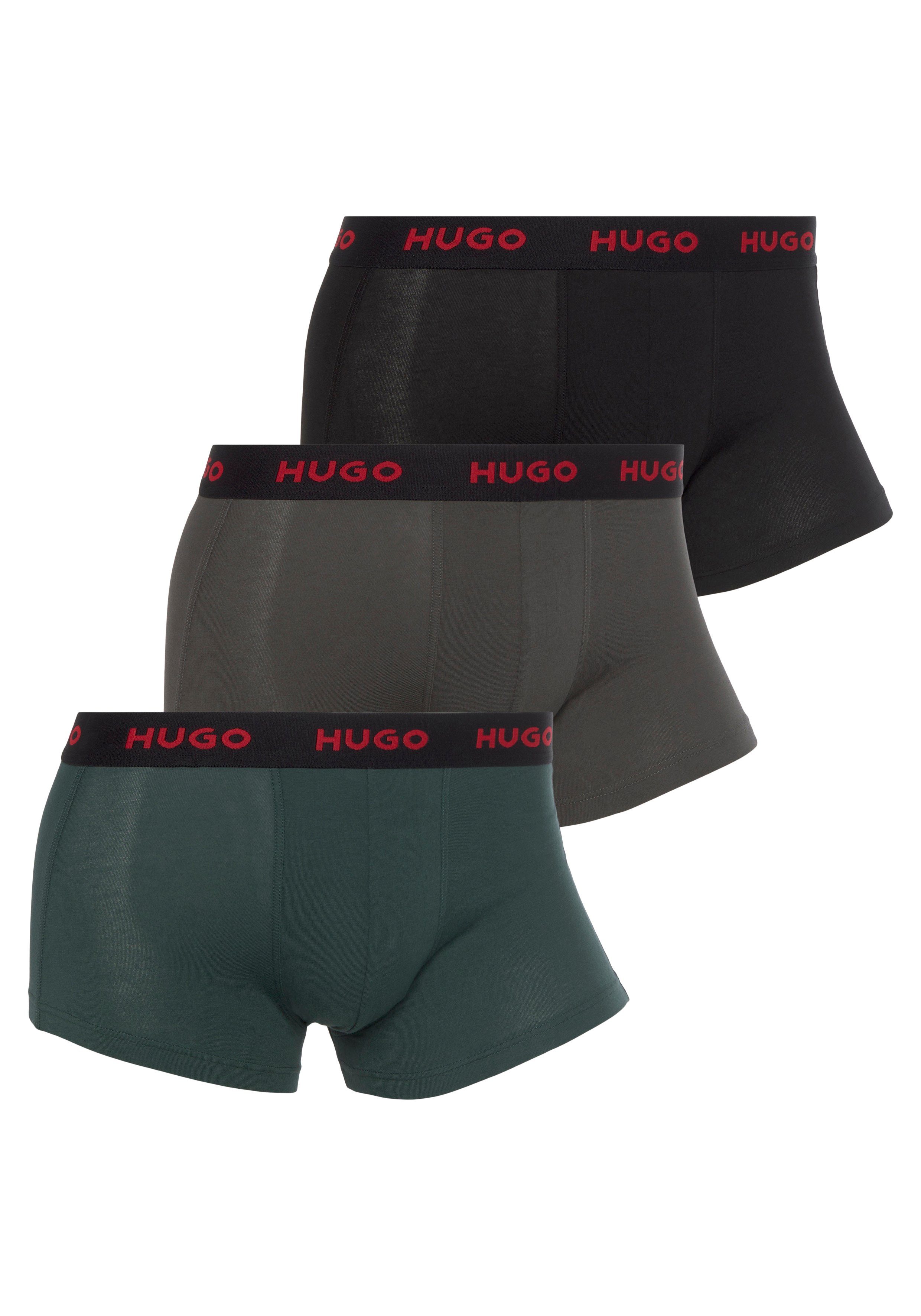 elastischem PACK (Packung, mit 3er Logobund 3-St., TRIPLET HUGO TRUNK Trunk Dark-Green Pack)