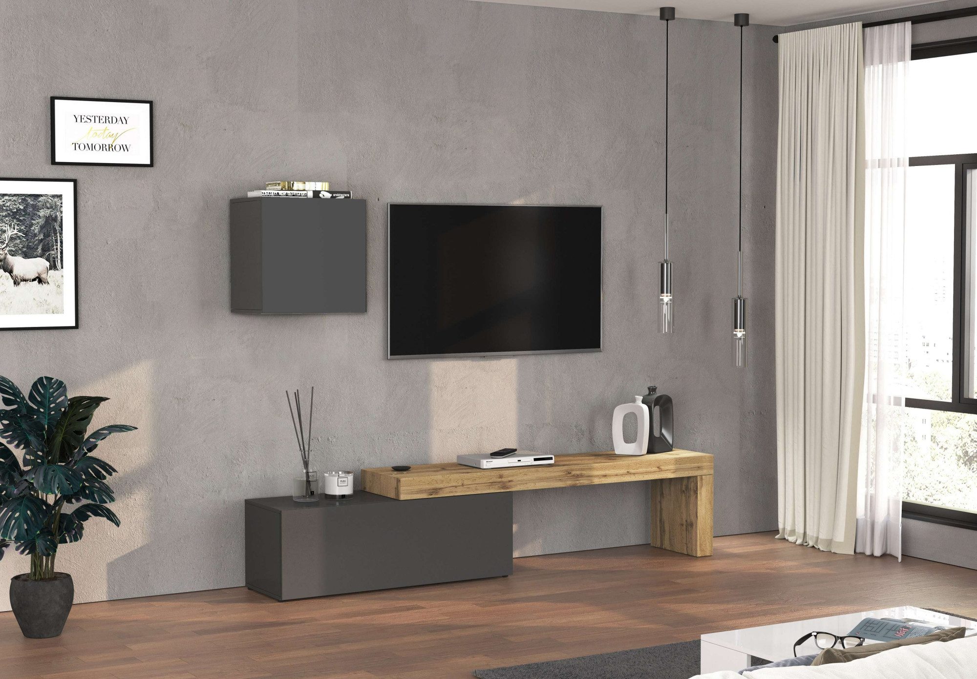 OTTO home TV-Wand Chronos TV-Set, Wohnwand – Elemente frei platzierbar, Made in Italy, (Set, 2-St., 2-er set), Lowboard Breite 240 cm, Hängeschrank Breite 50 cm, Made in Italy