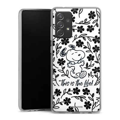 DeinDesign Handyhülle Peanuts Blumen Snoopy Snoopy Black and White This Is The Life, Samsung Galaxy A72 Silikon Hülle Bumper Case Handy Schutzhülle