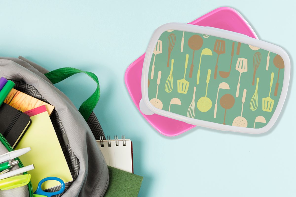 MuchoWow Snackbox, Kunststoff Lunchbox Löffel Kinder, rosa Spatel Mädchen, - - Muster für Brotbox Erwachsene, Küche, Kunststoff, Brotdose (2-tlg), -