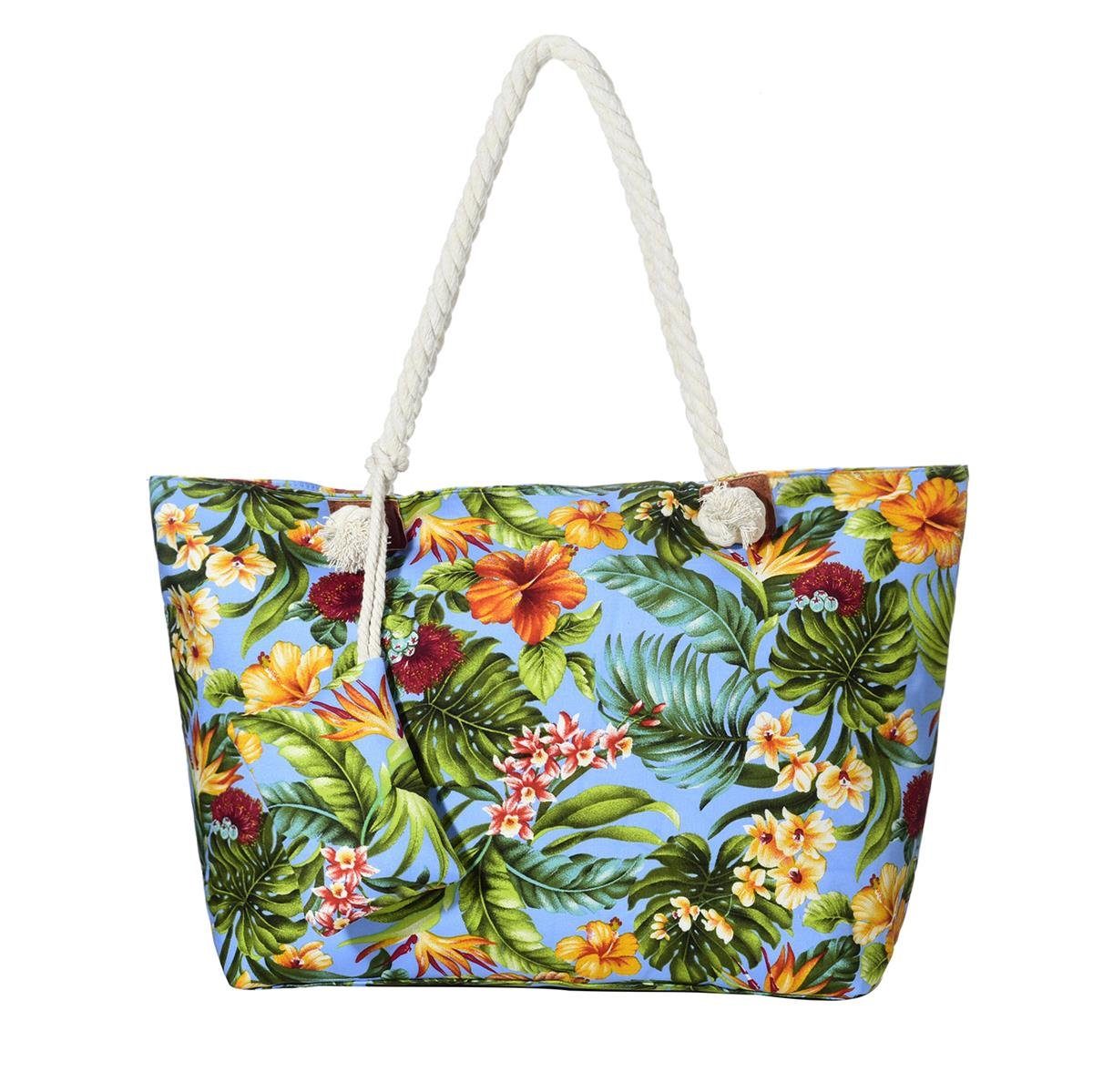 Reißverschluss, Schultertasche tolle (2-tlg), mit Motive Beach Blumen südsee Strandtasche, Style Shopper Große DonDon Strandtasche