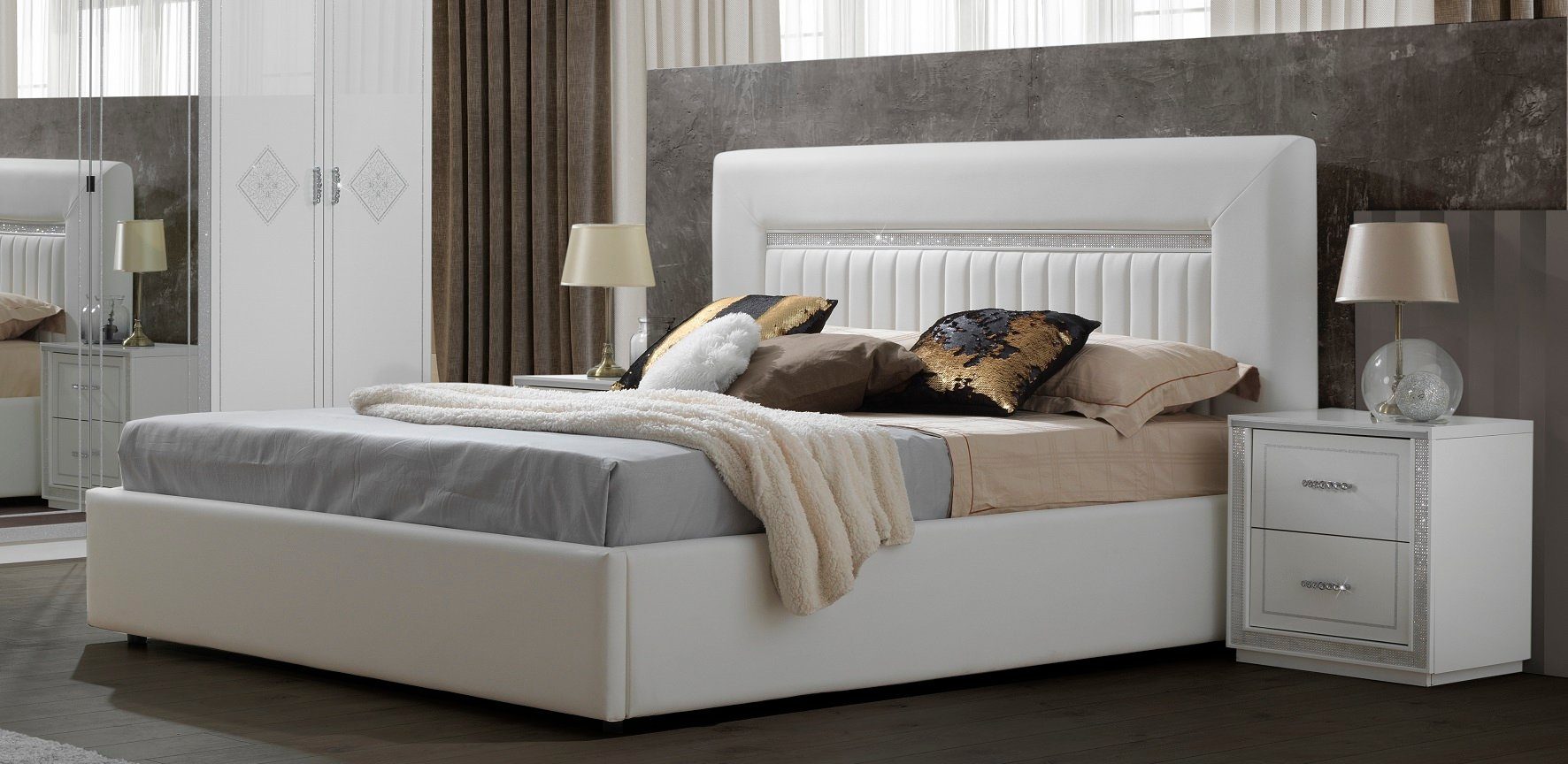 Interdesign24 Bettanlage Gamma, (3-teilig, bestehend aus Bett inkl. Lattenrost und 2 x Nachtkommode), in Weiss