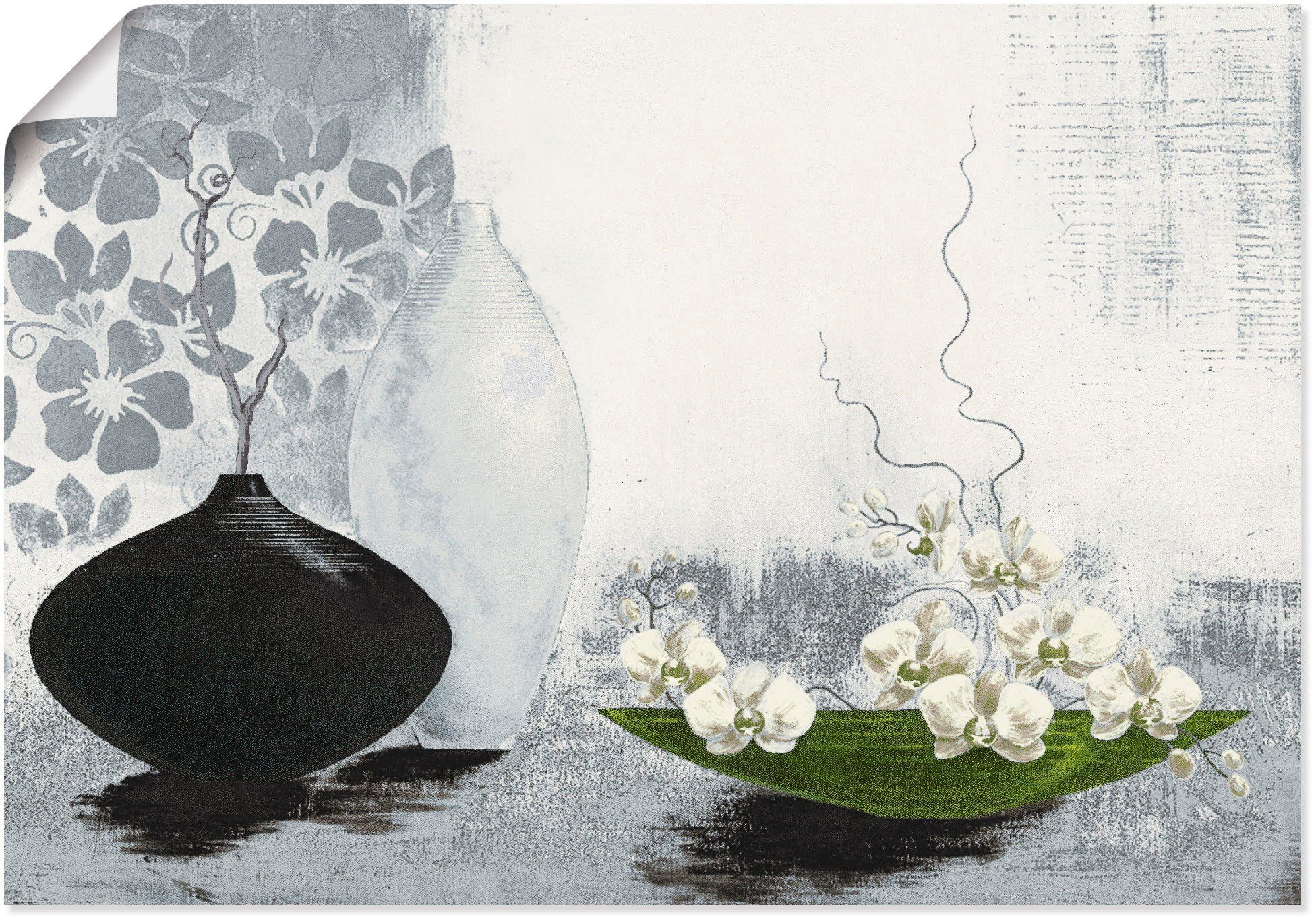 Artland Wandbild Modernes bauchiges Gefäß mit Orchideen, Vasen & Töpfe (1 St), als Leinwandbild, Poster in verschied. Größen