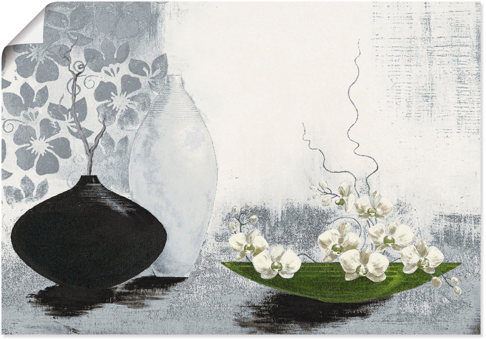 Artland Wandbild Modernes bauchiges Gefäß mit Orchideen, Vasen & Töpfe (1  St), als Alubild, Leinwandbild, Wandaufkleber oder Poster in versch. Größen