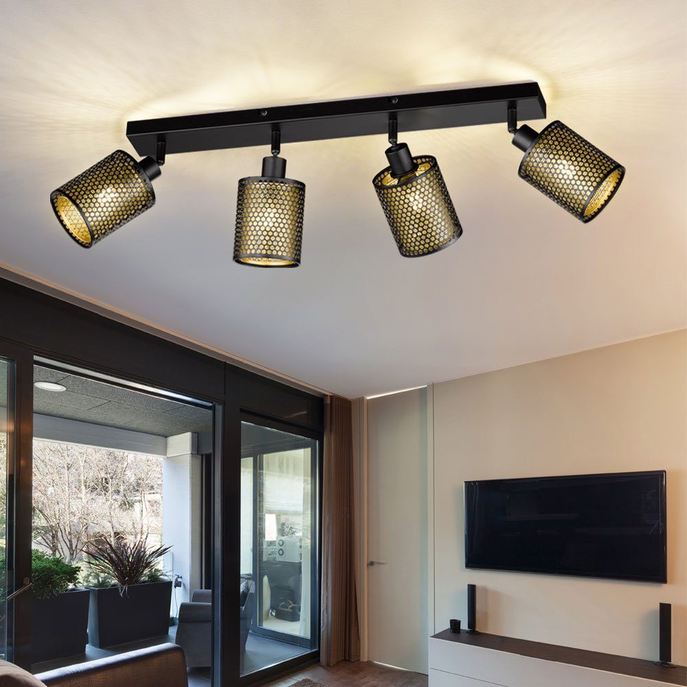 WOFI Deckenleuchte, Leuchtmittel nicht inklusive, Deckenstrahler Deckenleuchte Wohnzimmerlampe, 4-flammig, Gitterdesign