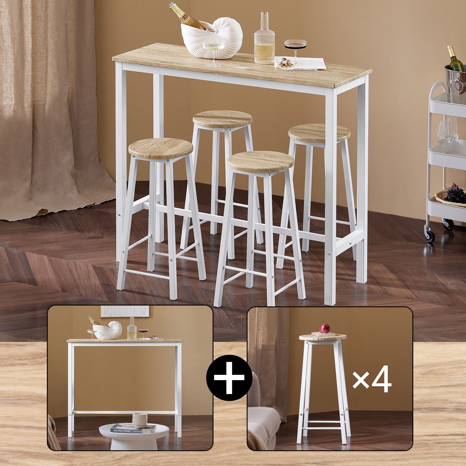 SoBuy Bartisch OGT22, Küchentisch Set, Esstisch mit 4 Stühlen platzsparend, Esszimmer, 5-teilig Bartisch mit Stühlen Esstisch im Industrie-Design Balkon