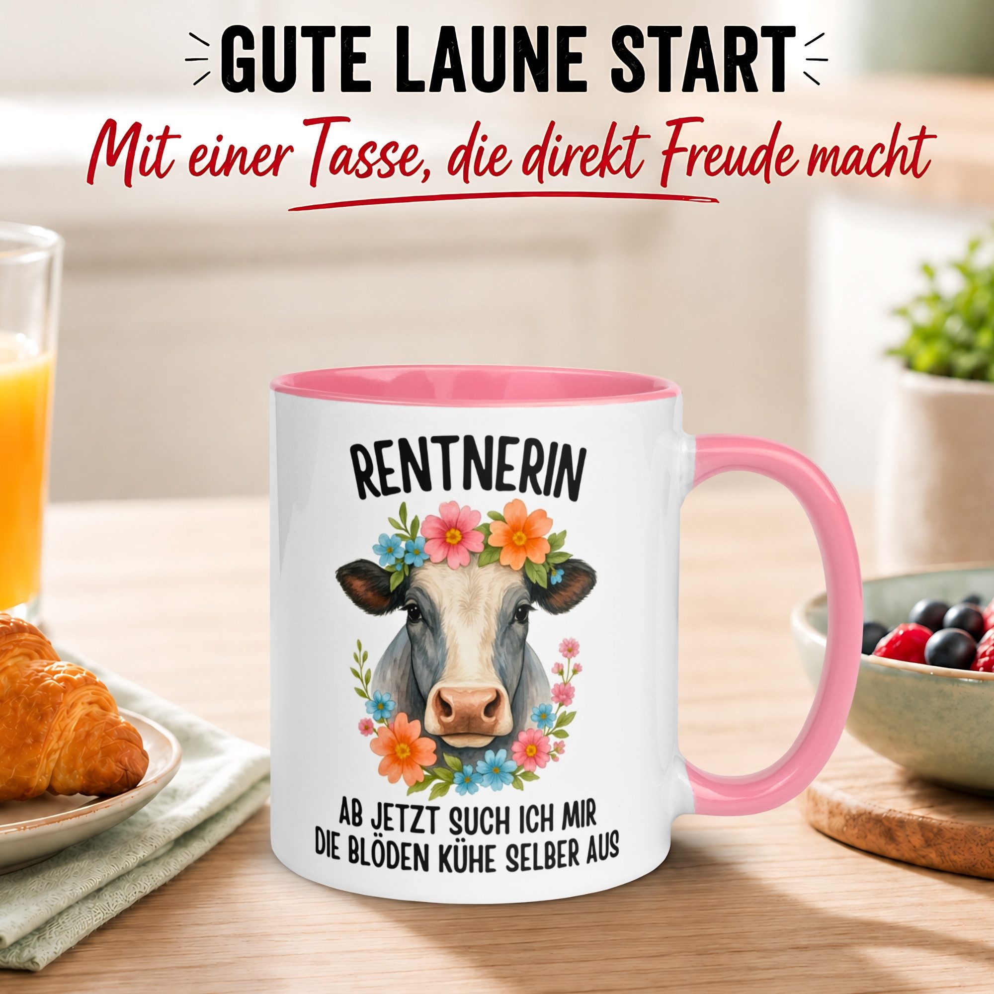 Momentals Tasse Rente Frau – Jetzt such ich mir die blöden Kühe selber aus – Rentnerin, Gratis Versand · Links-&Rechtshänder · Spülmaschinenfest