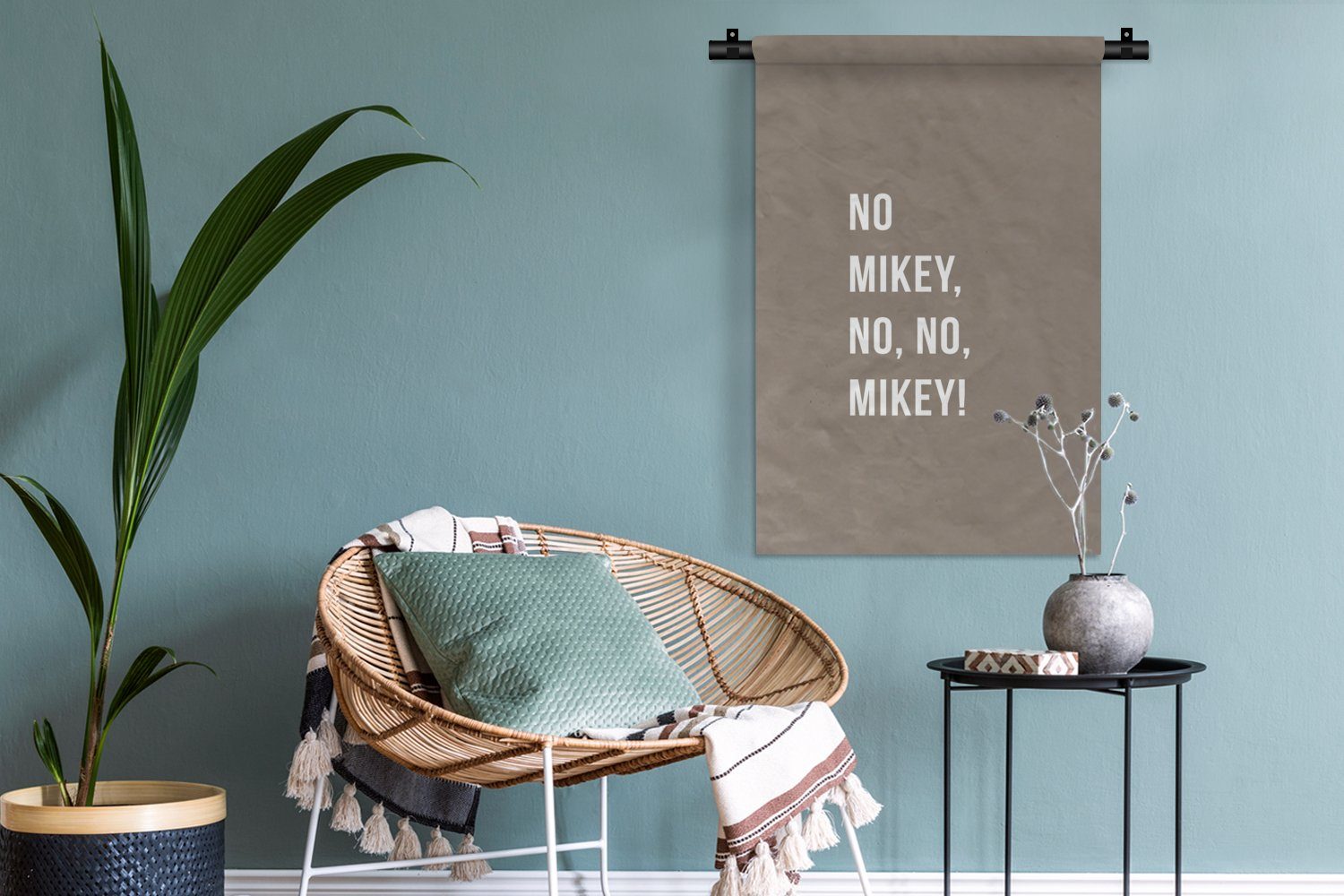 Wohnzimmer, Kleid, MuchoWow Kinderzimmer Wanddekoobjekt Nein Mikey! - Zitate nein, Mikey, Wandbehang, für nein, Schlafzimmer, - Wanddeko Braun,