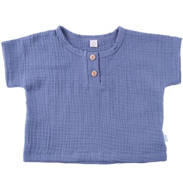 Popolini T-Shirt Baby Kind Musselin T-Shirt, graublau GOTS Bio Baumwolle Made in EU