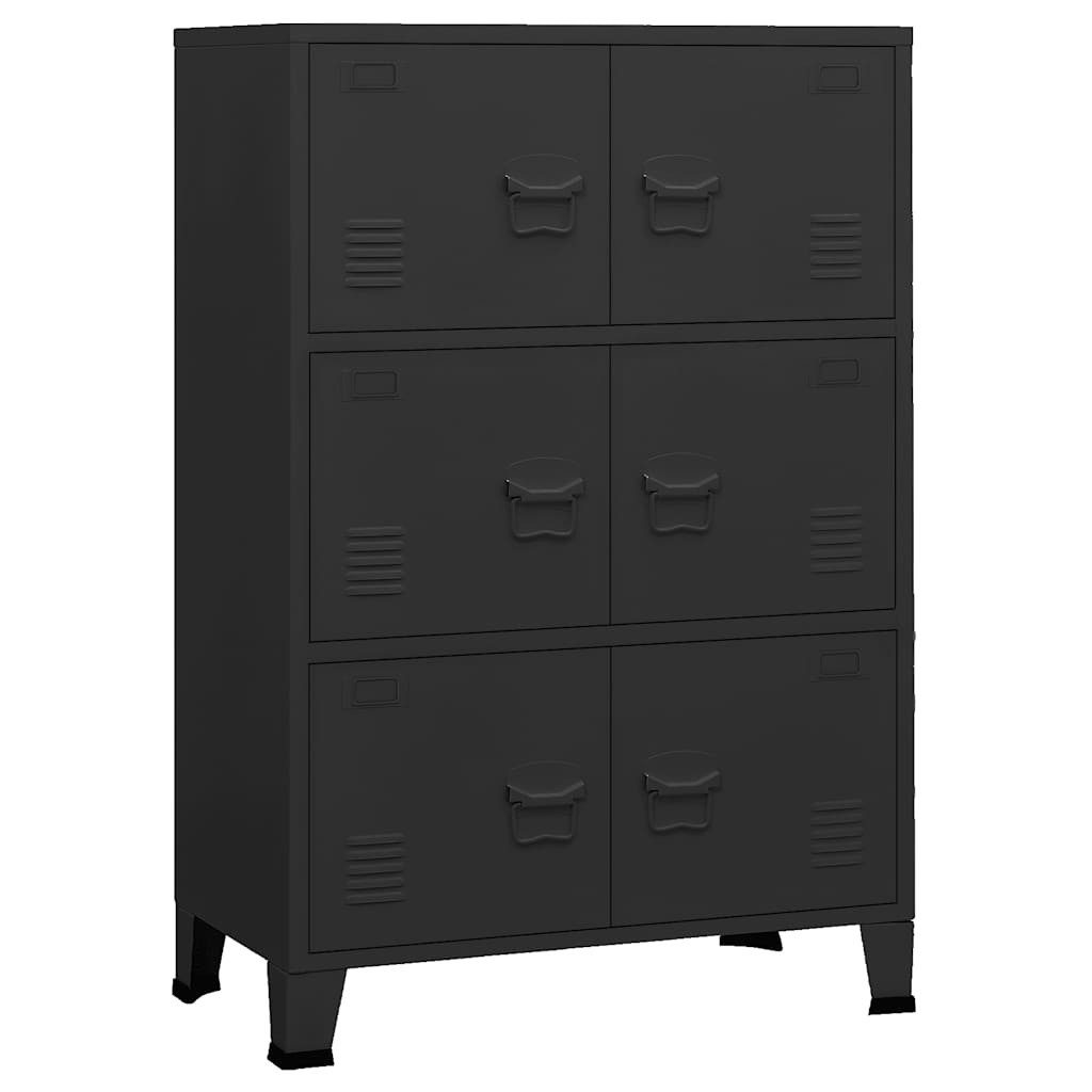 furnicato Spind Industrieller Metallschrank Schwarz 75x40x115 cm mit 6 Türen (1-St) Lagerschrank mit Namensschildhaltern und zwei Regalböden für Zuhause