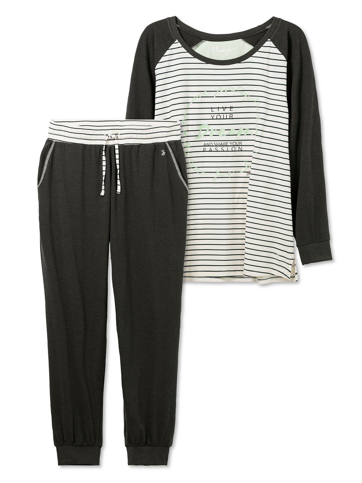 (Set) aus und Baumwollmix mit Sheego Pyjama Shirt Große Hose Größen