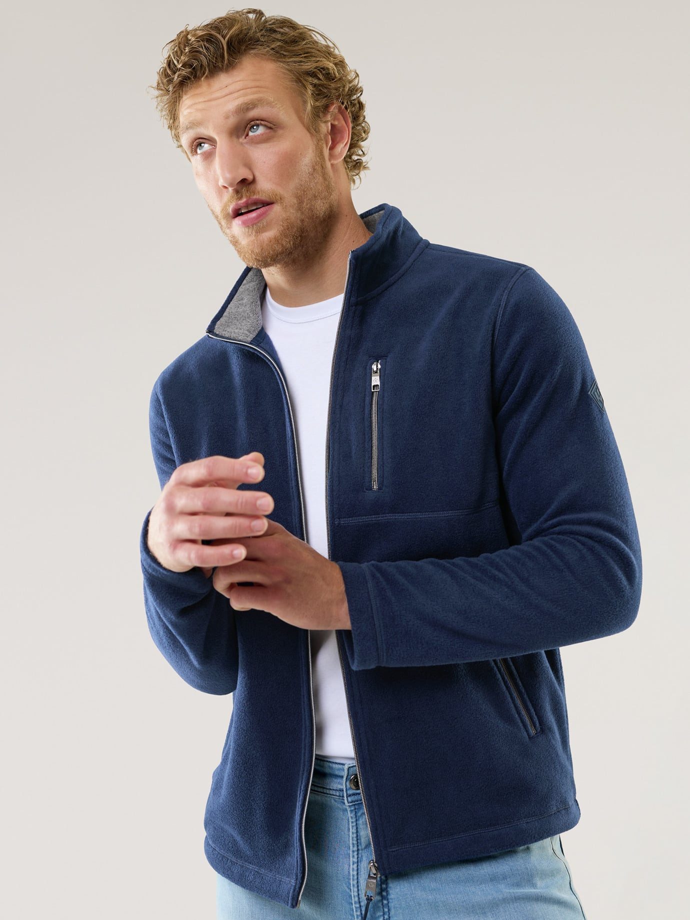 Walbusch Fleecejacke Herren Huskyfleece Jacke atmungsaktiv Stehkragen 3 Taschen Wärmendes Microfleece, antistatisch, Anti-Pilling, verstellbarer Saum