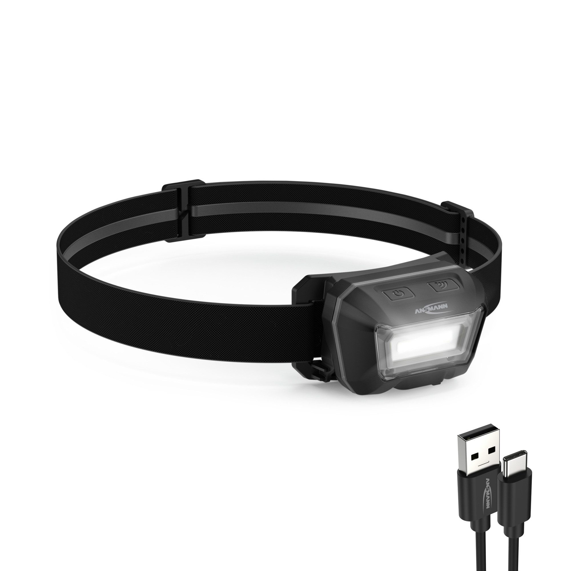ANSMANN AG LED Stirnlampe Akku LED Kopflampe - Profi LED Stirnlampe mit 300 Lumen - IP65 Schutz