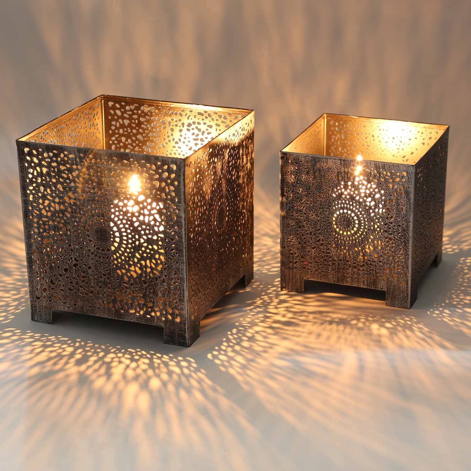 Casa Moro Kerzenhalter Orientalisches Windlicht FEZ 2er Set in Antik-Silber Look (Set, 2-teilig), Teelichthalter Deko LN3050