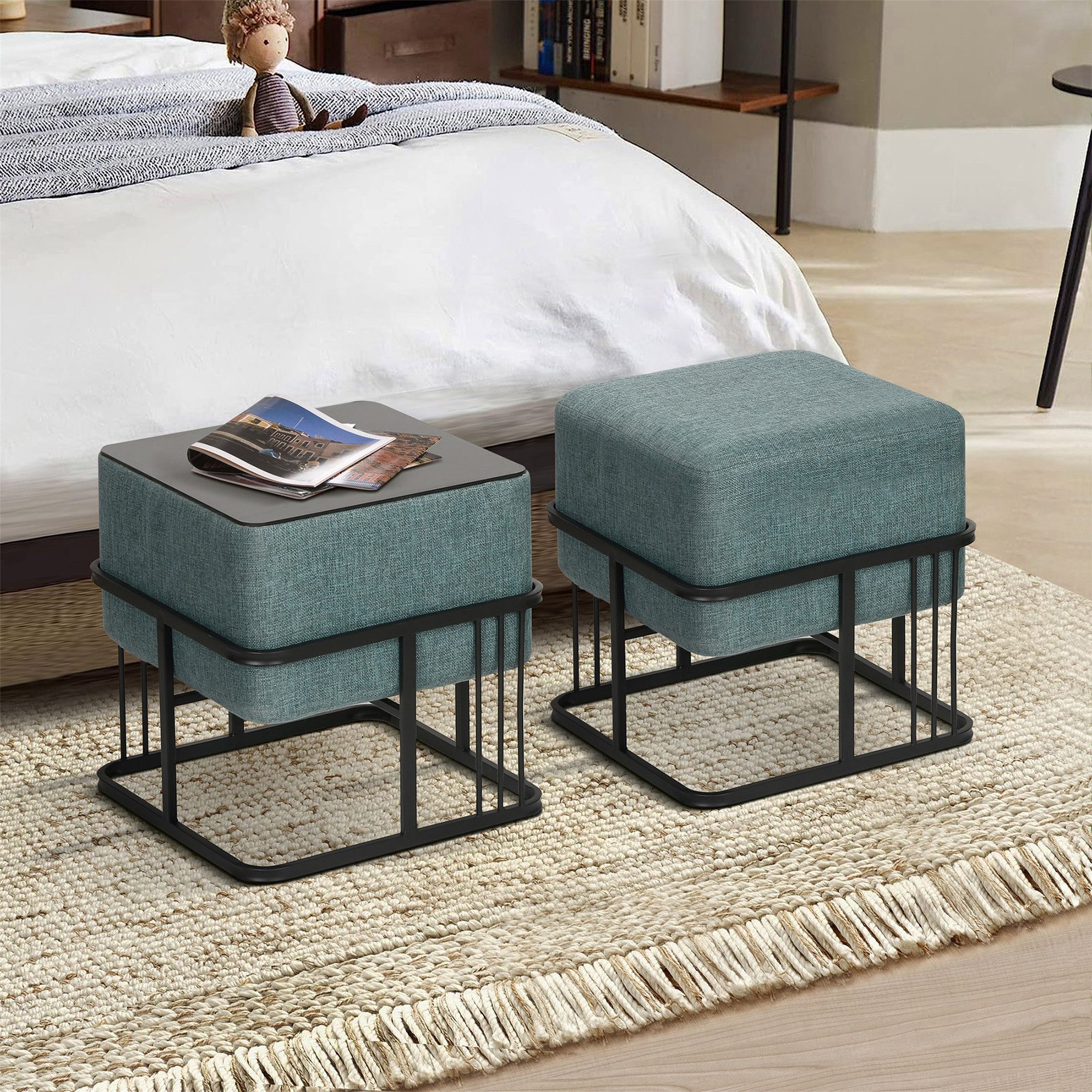 en.casa Sitzhocker (2er Set), »Tas« mit Tischfunktion gepolstert quadratisc günstig online kaufen