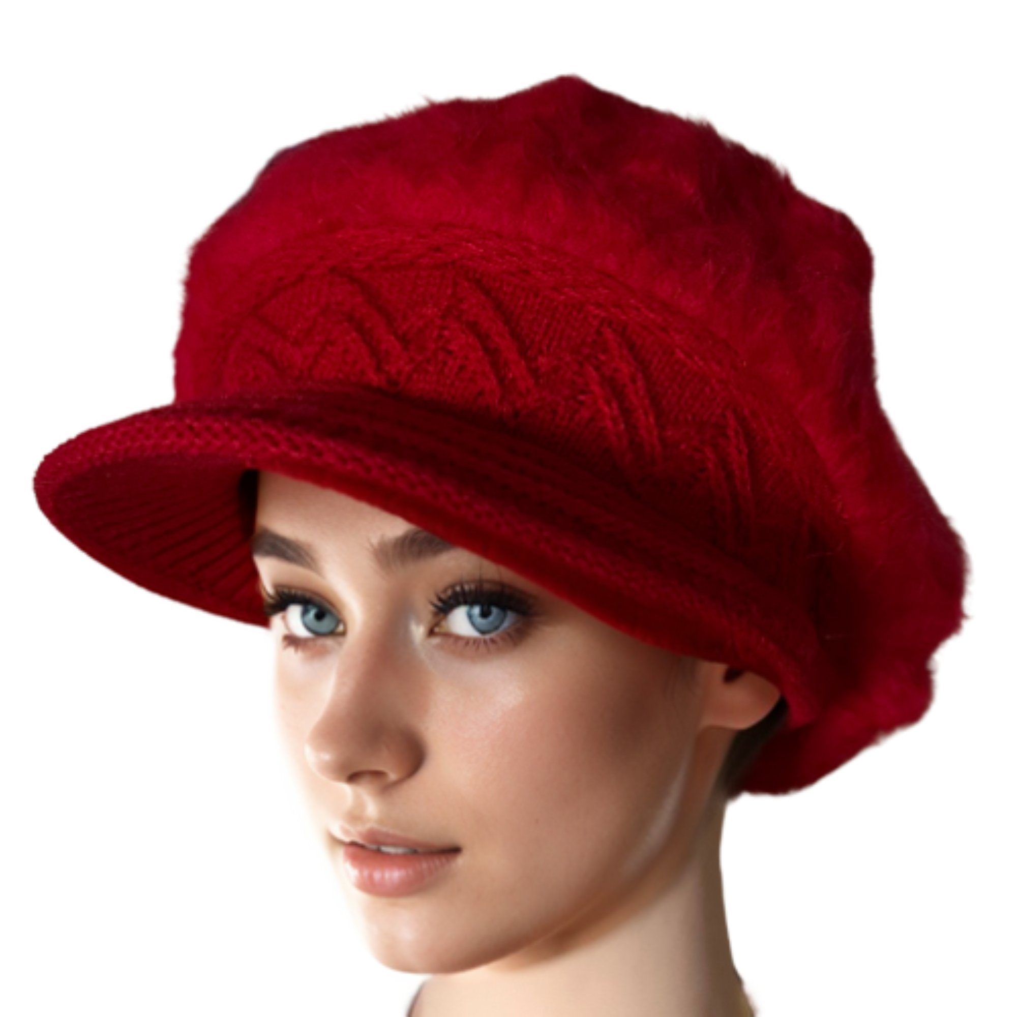 Schirmmütze Warm Damen Strickmütze gefütterte FadenWelt Schirmmütze Beanie Schirm mit Warme (Strickmütze Damen Wollmütze für Strickmütze Rot Beanie) Wintermütze