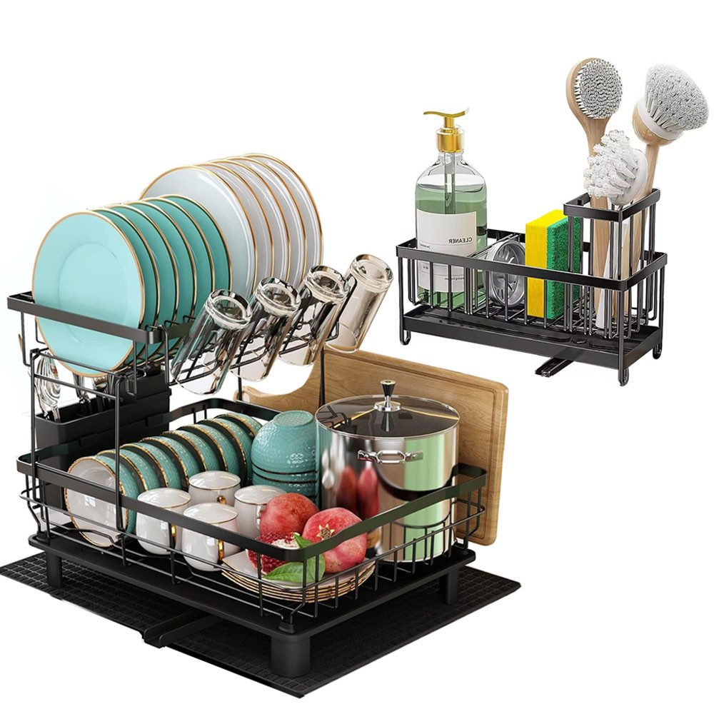Geschirrständer Geschirrabtropfgestell 2-Tier Abtropfgestell Spülbecken Organizer Set