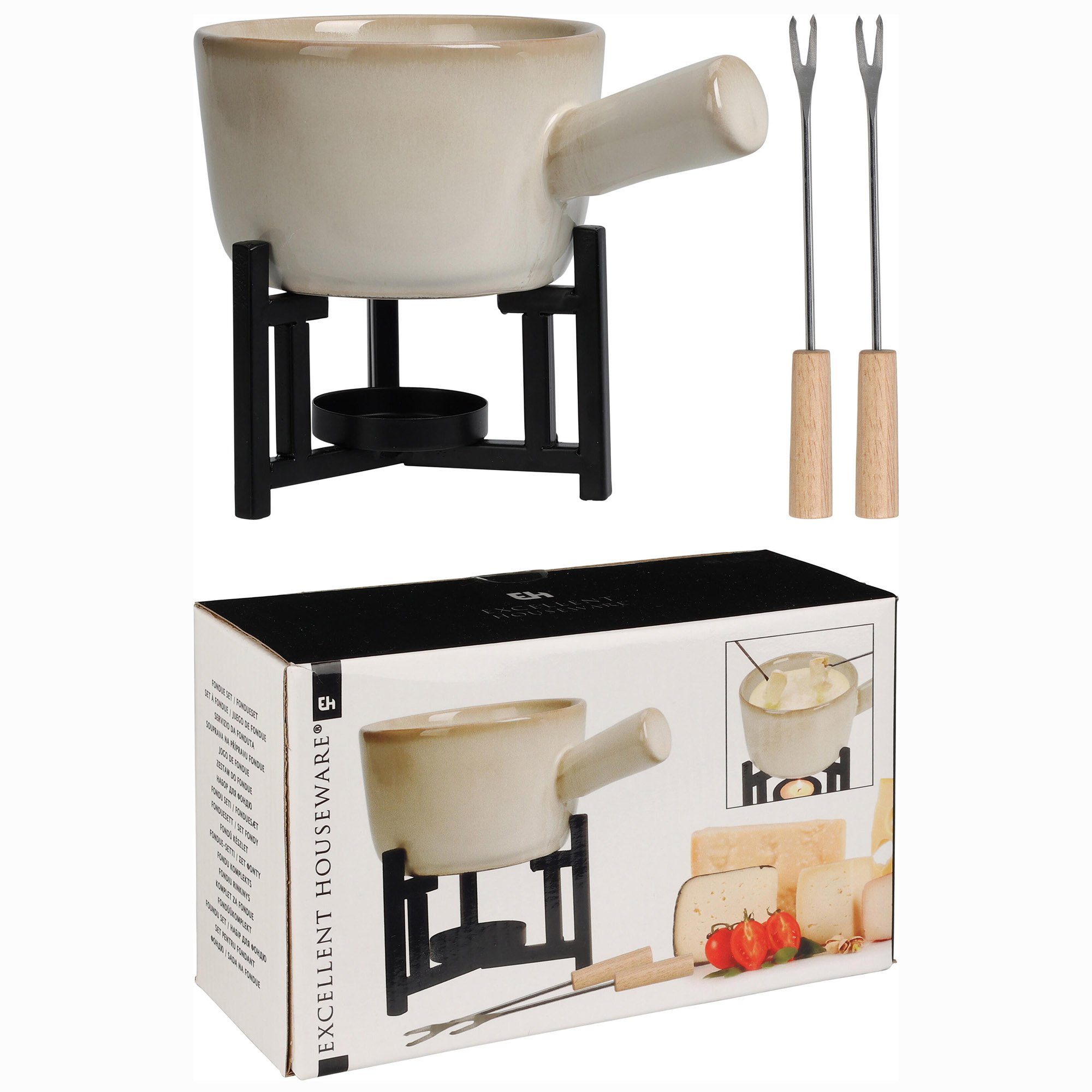 Annastore Fondue Käsefondue Set für 2 Personen mit 2 Fondue-Gabeln - Schokofondue, Fondue Set Käse im Landhausstil