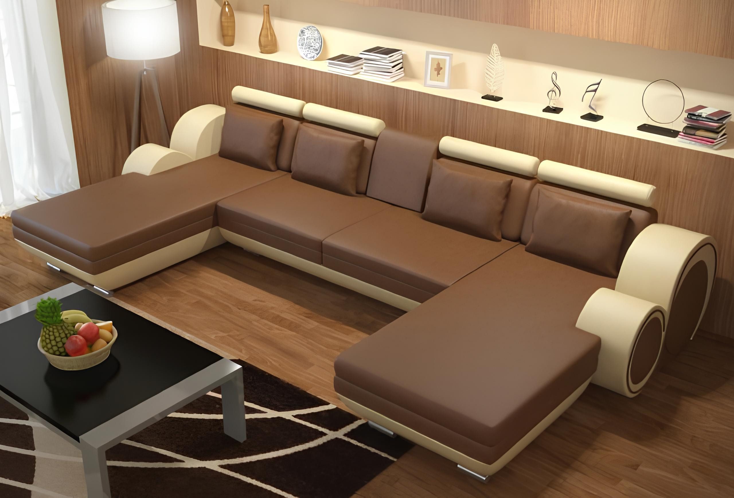 Xlmoebel Wohnlandschaft U-Form Ledersofa mit USB-Anschluss und XXL Liegefläche Berlin, Hergestellt in Europa