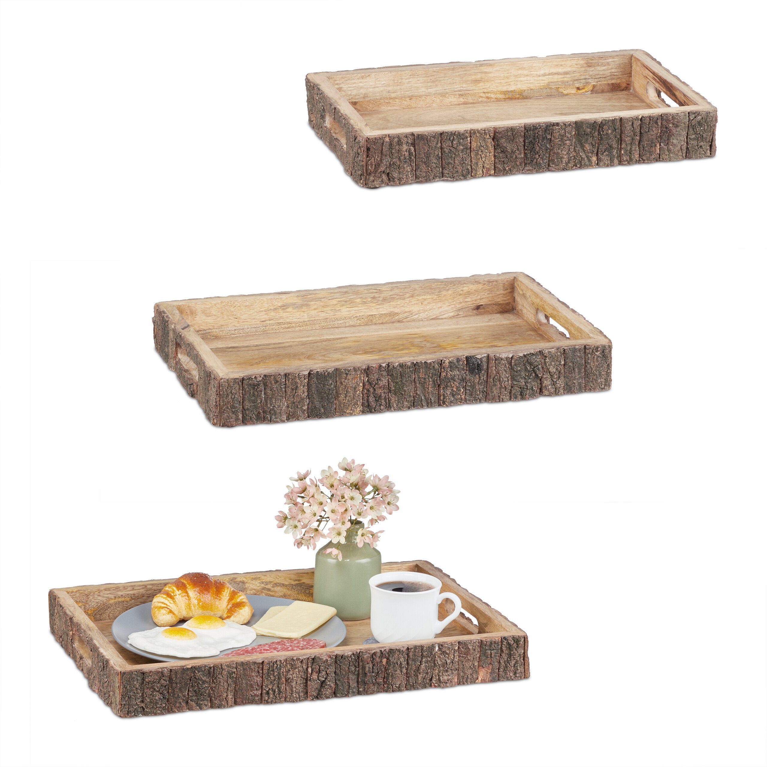 Dekotablett Mangoholz Tablett 3er Set