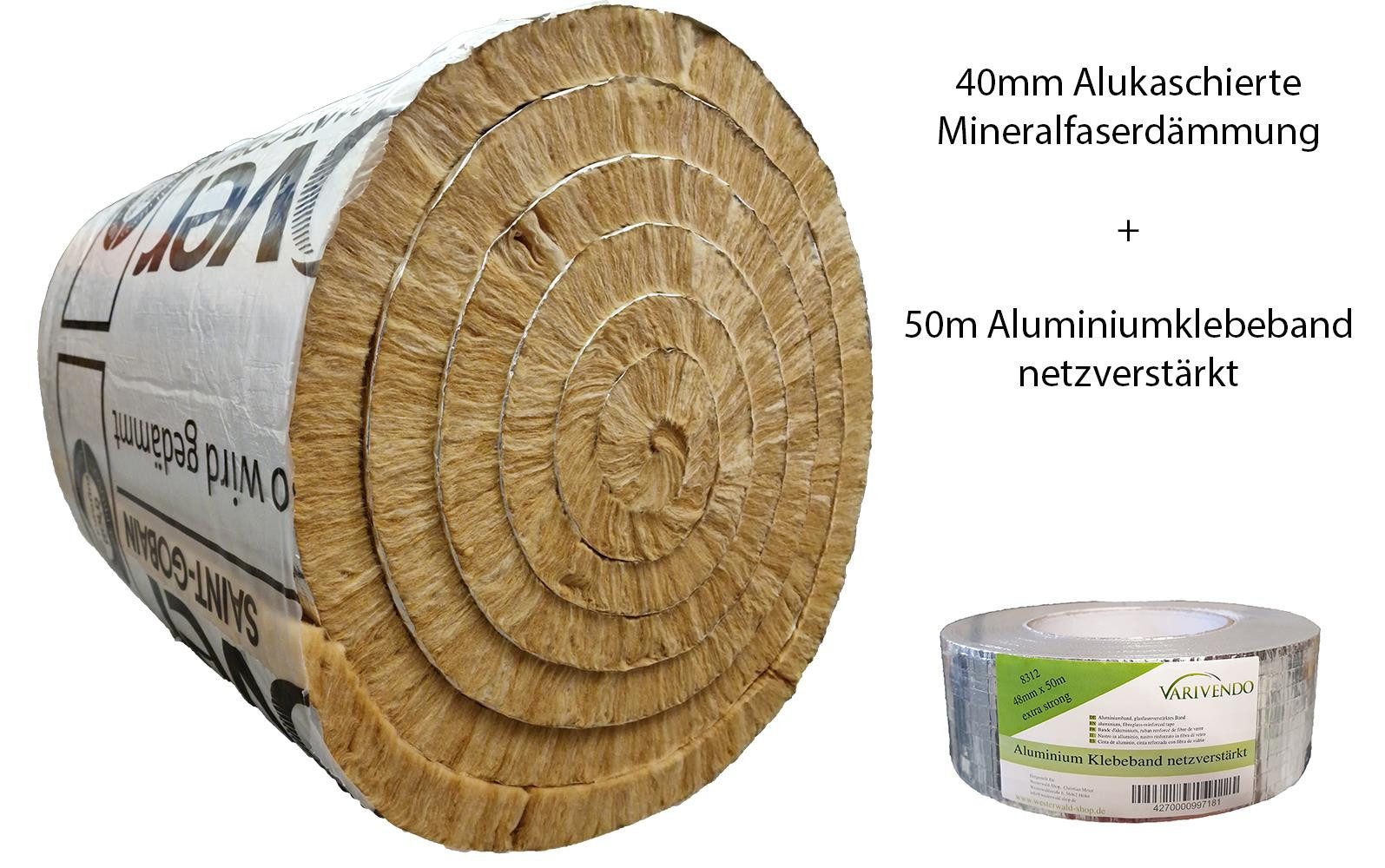 Isover Dämmfilz 3,6qm Isover Climcover Lamella Mat ML3 40 mm + 50m Aluklebeband, Mineralfaserwolle alukaschiert Wärmeisolierung Schalldämmung Feuch