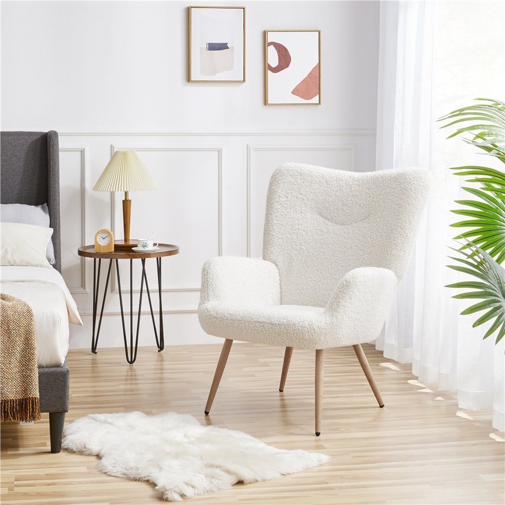 Yaheetech Ohrensessel, Relaxsessel Lehnsessel bis 136 kg Belastbar, weiß