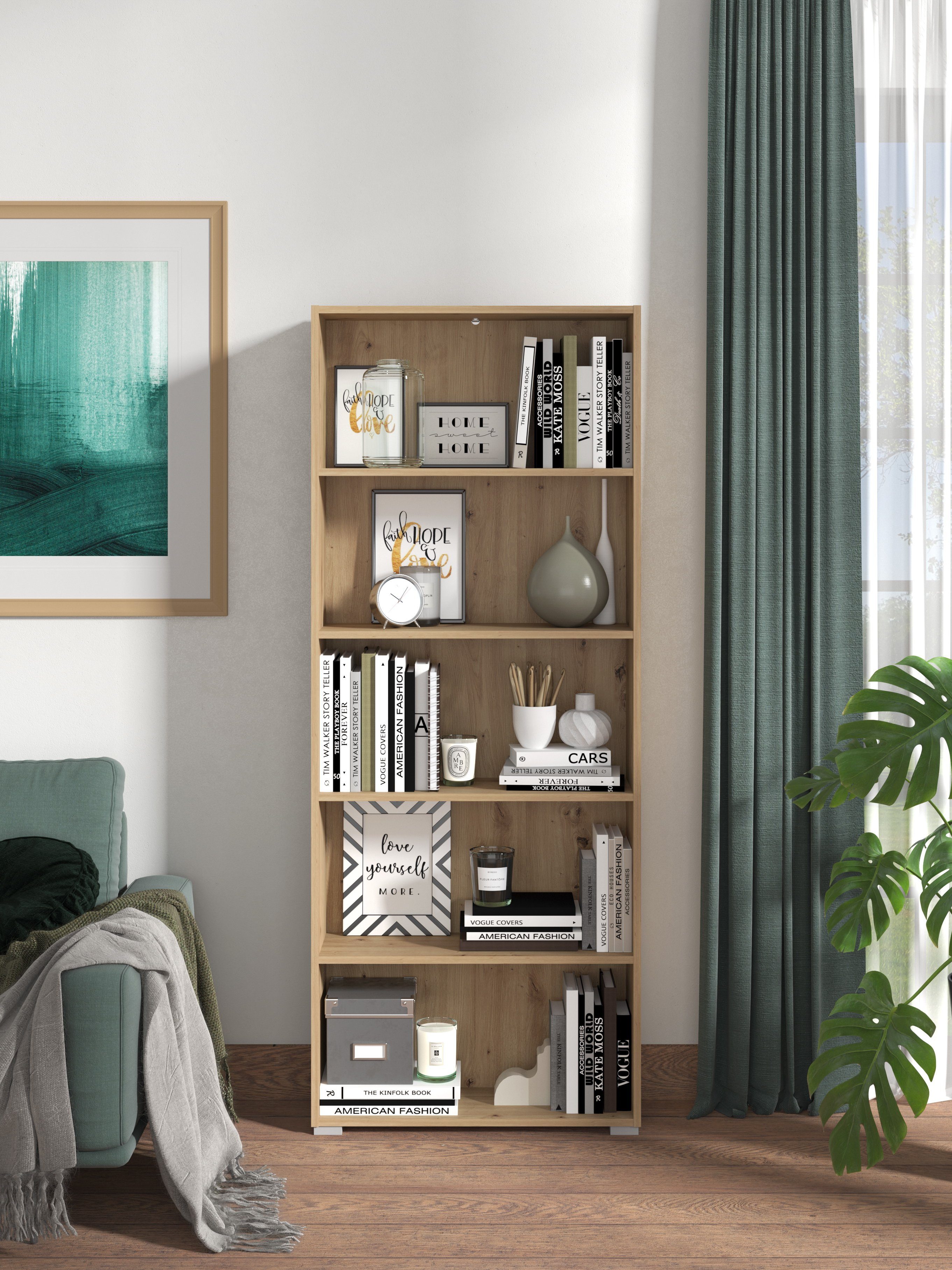 OTTO home Aktenregal Tomar Regal Bücherregal, Bücherregal mit viel Stauraum, Maße (B/T/H): 70/24,5/176,5 cm – Bild 5 von 5