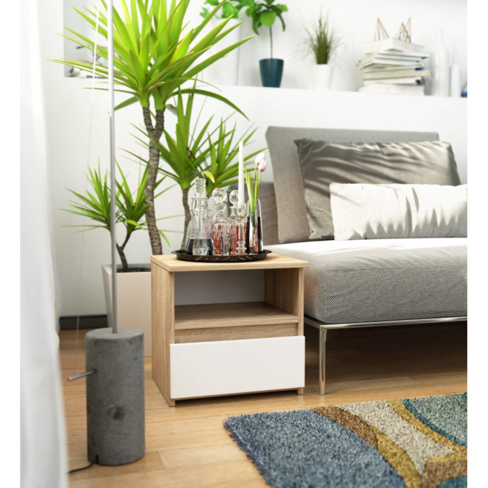 Home Collective Kommode 40 cm breit Holz Highboard Sideboard für Flur Schlafzimmer Wohnzimmer (Mehrzweckschrank Schrank schmal Kommode Schlafzimmer mit Schubladen), Kinderzimmer Organizer, 40 cm hoch mit 1 Schublade sonoma-weiß