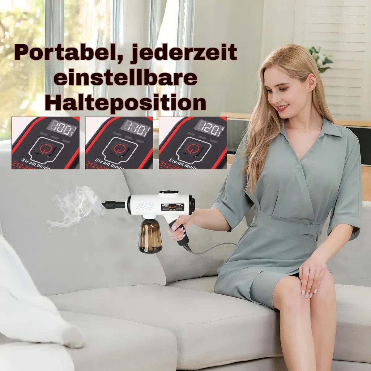 QUBEBU Handdampfreiniger Multifunktions-Dampfreiniger Handgerät Mit 9 Zubehörteilen 1.8m Kabel, 1200 W, Flächenleistung: 40 m², Hand-Dampfreiniger für alles – Polstermöbel, Fliesen, Böden