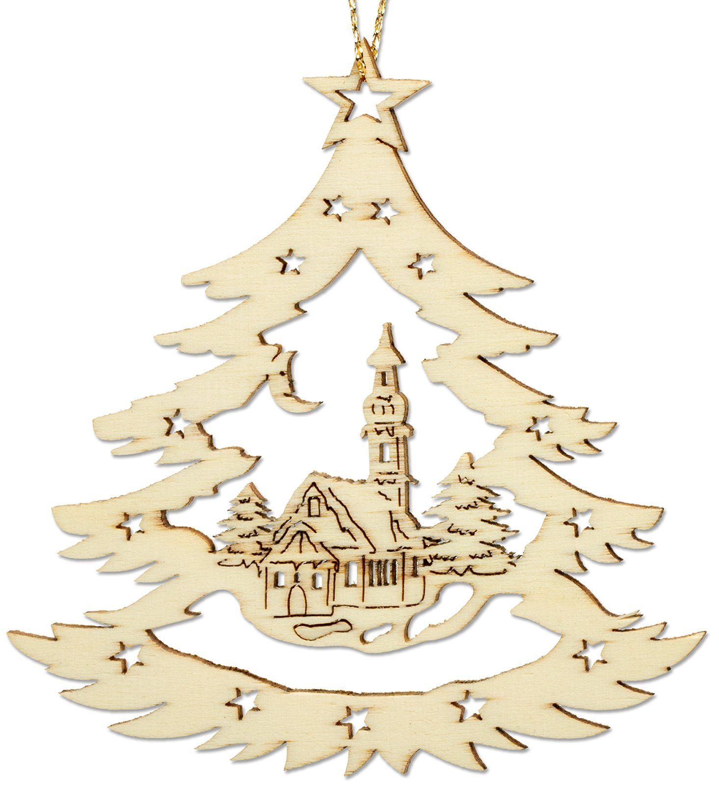 SIKORA Christbaumschmuck BS-LS B4 aus Anhänger Filigrane Weihnachtsbaum Baum wählbar 28 Modelle - 8.8cm Traditionelle Holz H Dorfkirche