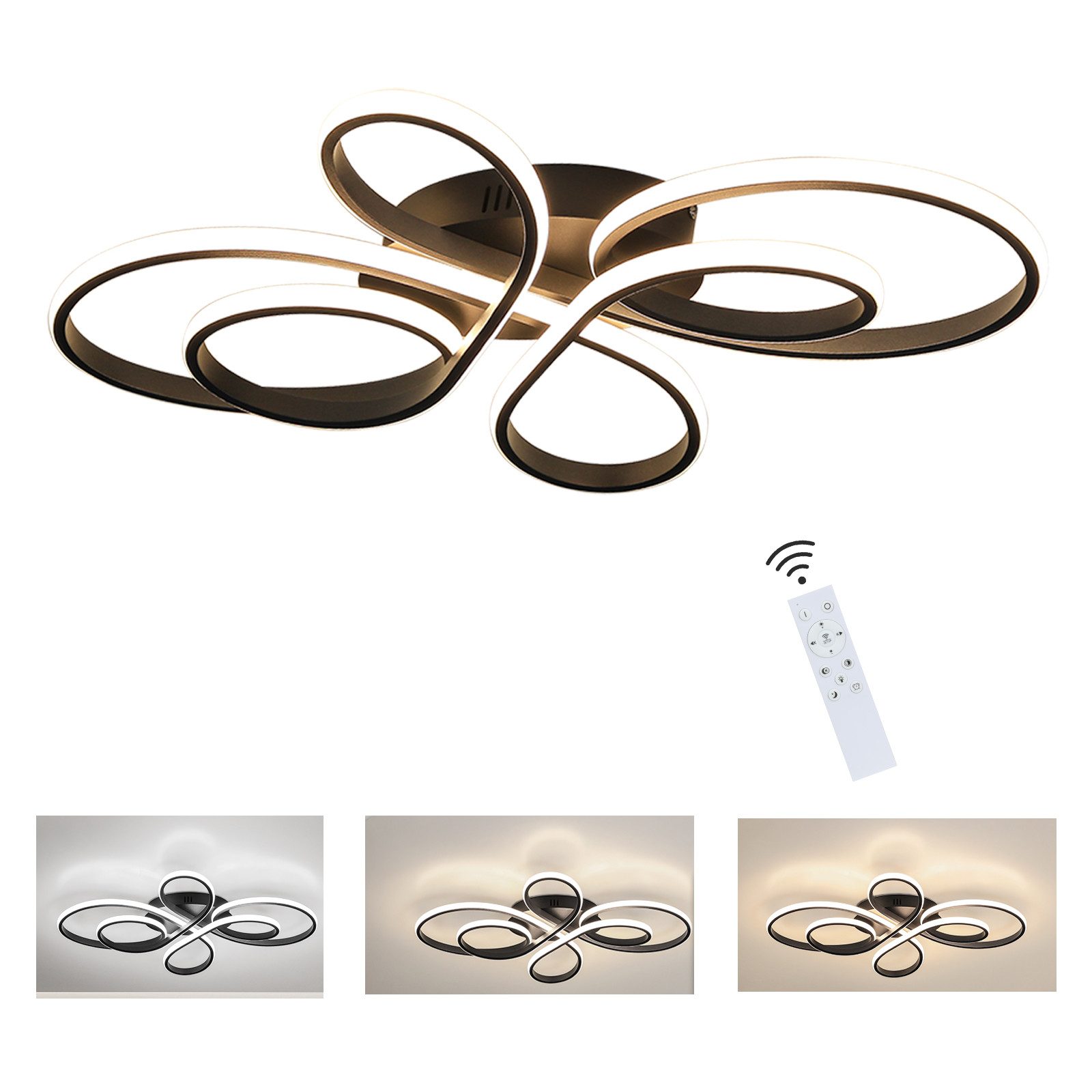 Nettlife LED Deckenleuchte Wohnzimmer Schwarz Dimmbar Modern 66/80/100CM De günstig online kaufen