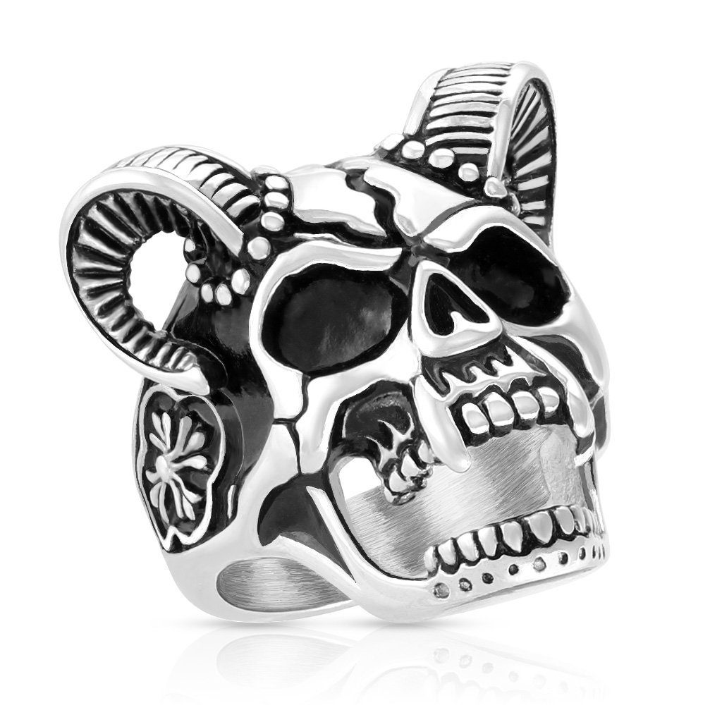 Taffstyle Fingerring Herren Biker Ring Dämonen Widderhörner Kreuz, Edelstah günstig online kaufen