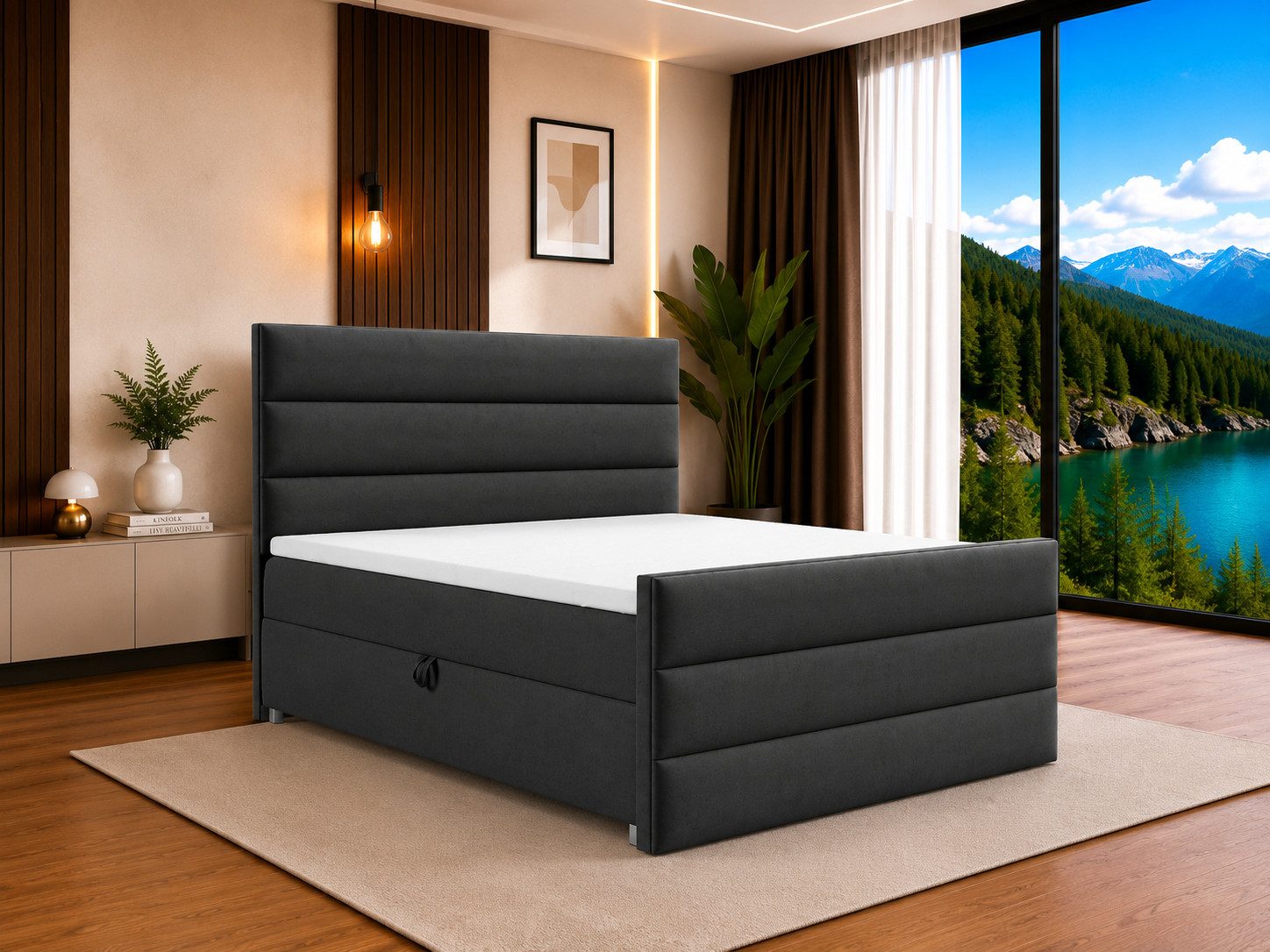 Best for Home Boxspringbett Trinity K-1 LUX – Modern Boxspringbett mit Stauraum & Komfort (Boxspringbett-Set, 1-St., Komplettes Boxspringbett-Set inklusive Matratze und Topper), Ergonomischer Schlafkomfort, großer Stauraum