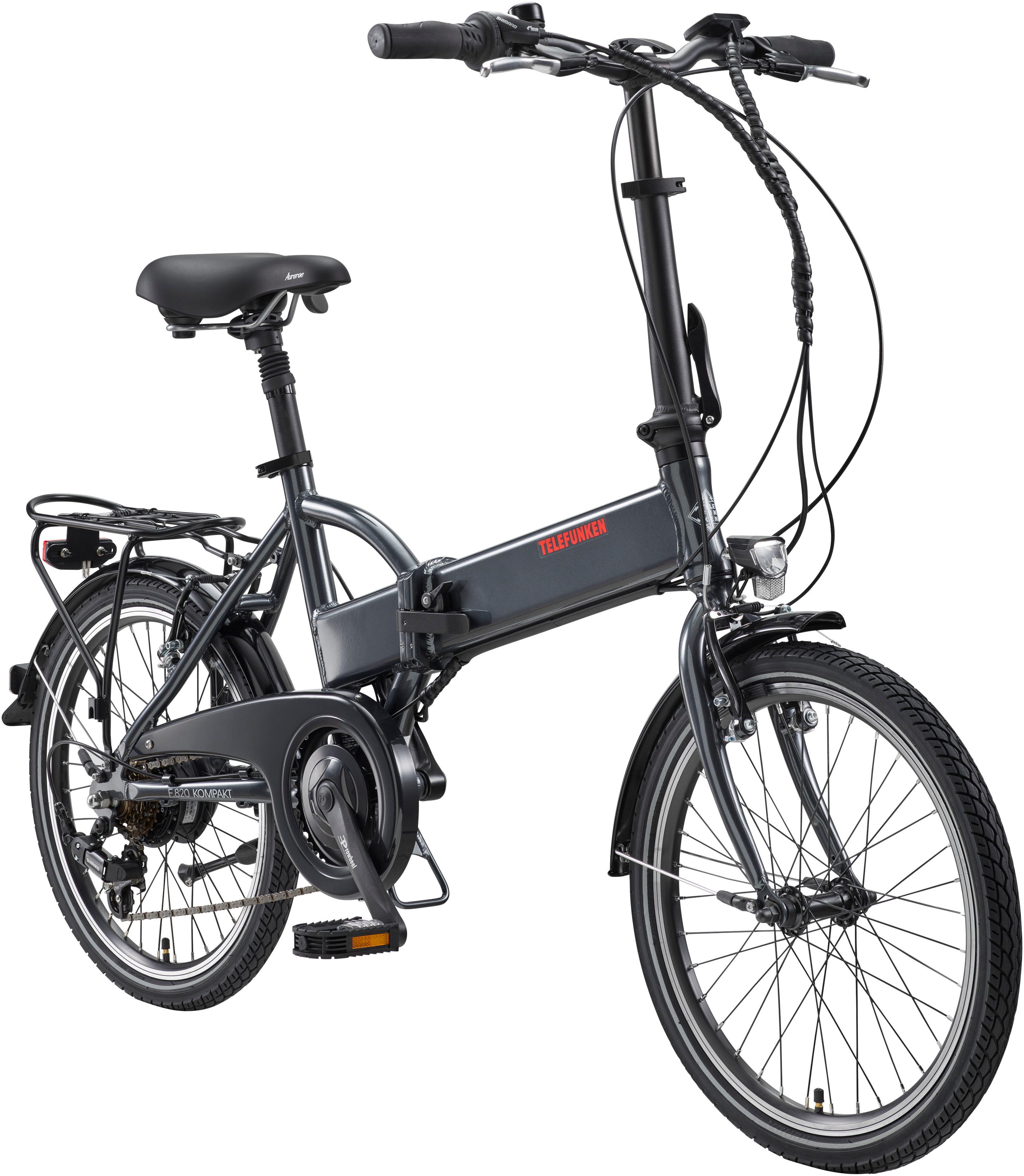 Telefunken E-Bike Faltrad Kompakt F820, 6 Gang Shimano Tourney Schaltwerk, Heckmotor, 280,8 Wh, Pedelec, Elektrofahrrad für Damen u. Herren