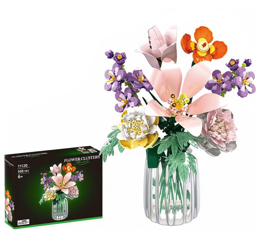 COIL Blumenstrauß, Bausteinset, Spielbausteine, Baukasten Spielbauklötze, (Set, 563 St), Botanische Sammlung, Wohndekor, Die Vase ist nicht im Set enthalten