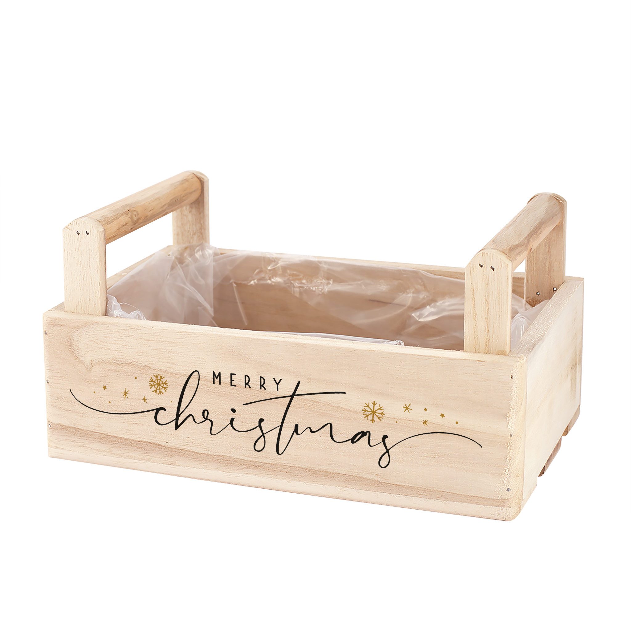 Herz & Heim Geschenkbox zu Weihnachten oder Nikolaus - Holzkorb für Weihnachtsgeschenke, mit Holzgriffen