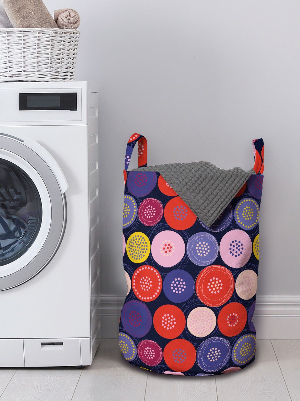Abakuhaus Wäschesäckchen Punkte Abstrakt Kordelzugverschluss Griffen Wäschekorb mit Kreise für Waschsalons, und