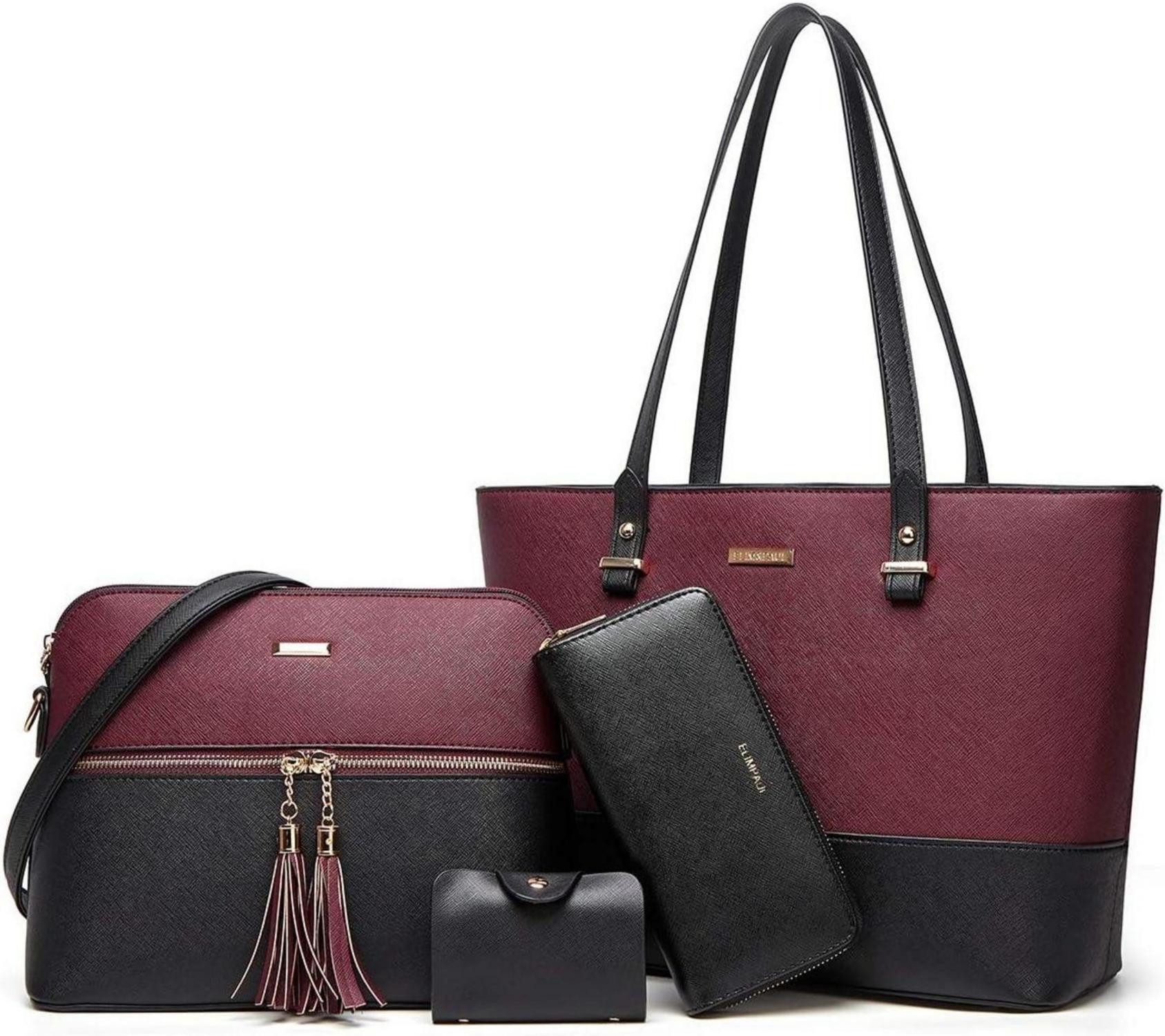 Handtasche Damen Handtasche Tote Shopper Groß Schultertasche Schwarz-wein