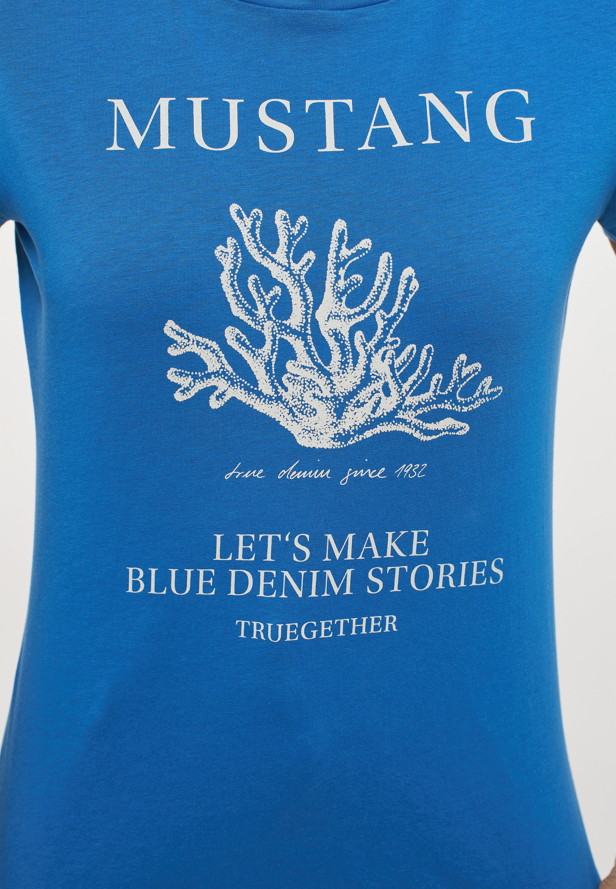 Mustang Print-Shirt blau MUSTANG T-Shirt Kurzarmshirt