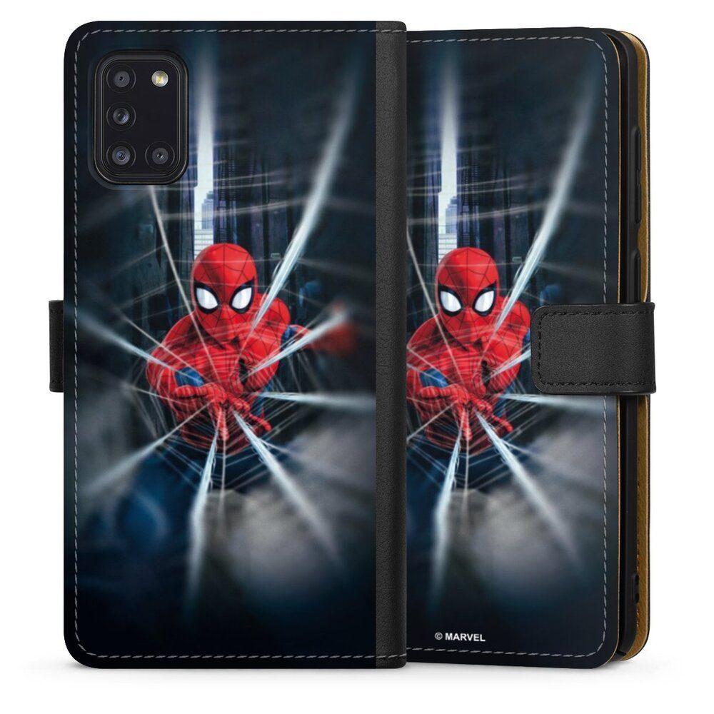 DeinDesign Handyhülle Marvel Spider-Man Kinofilm Spider-Man Webs In Action, Samsung Galaxy A31 Hülle Handy Flip Case Wallet Cover