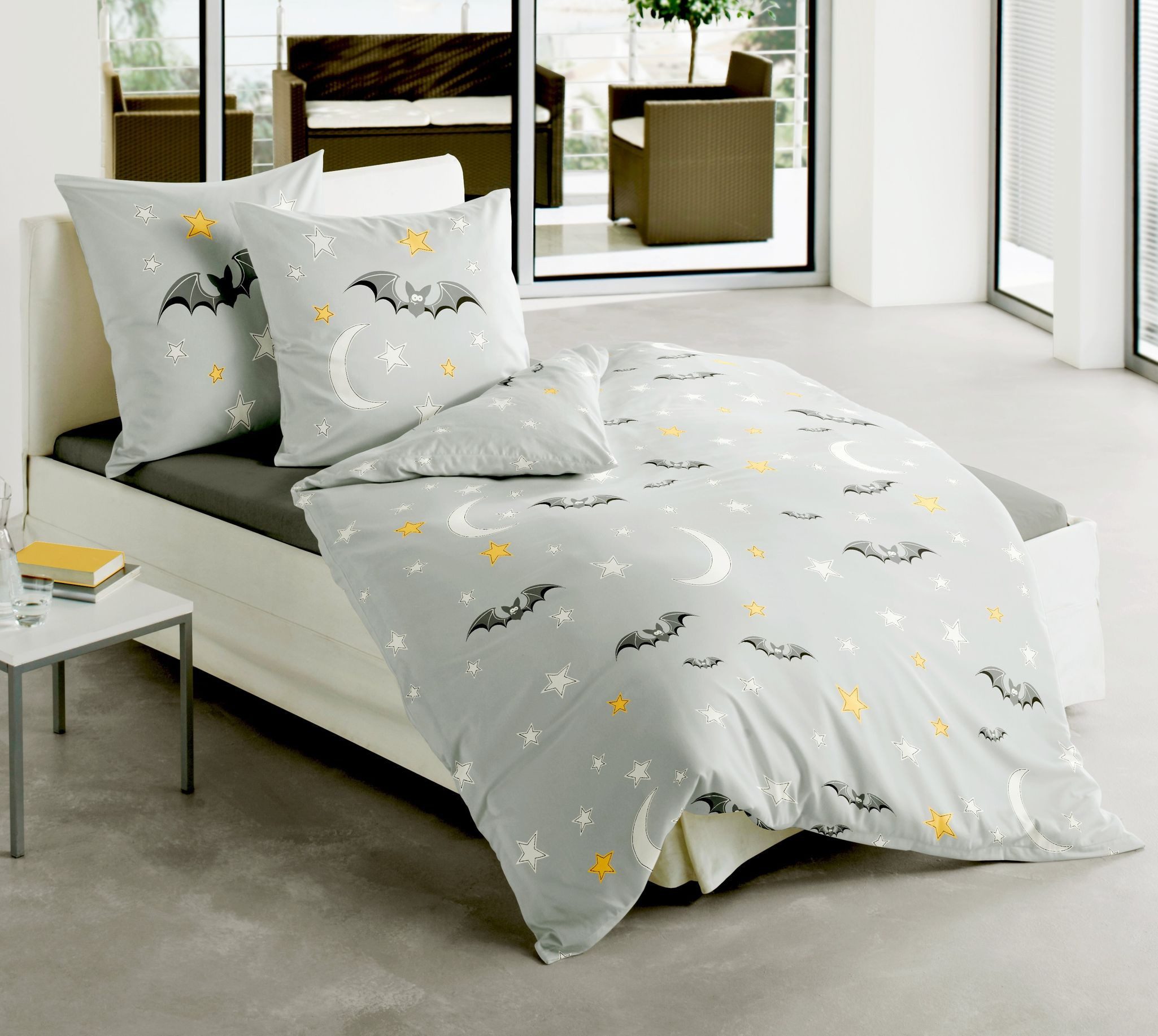JACK Kinderbettwäsche JACK by Bierbaum Kinder Biber Fledermaus Bettwäsche 2 tlg. 135x200cm, Biber, 2 teilig, Kinderbettwäsche mit tollem Motiv, Sterne, Mond, Gr – Bild 5 von 5