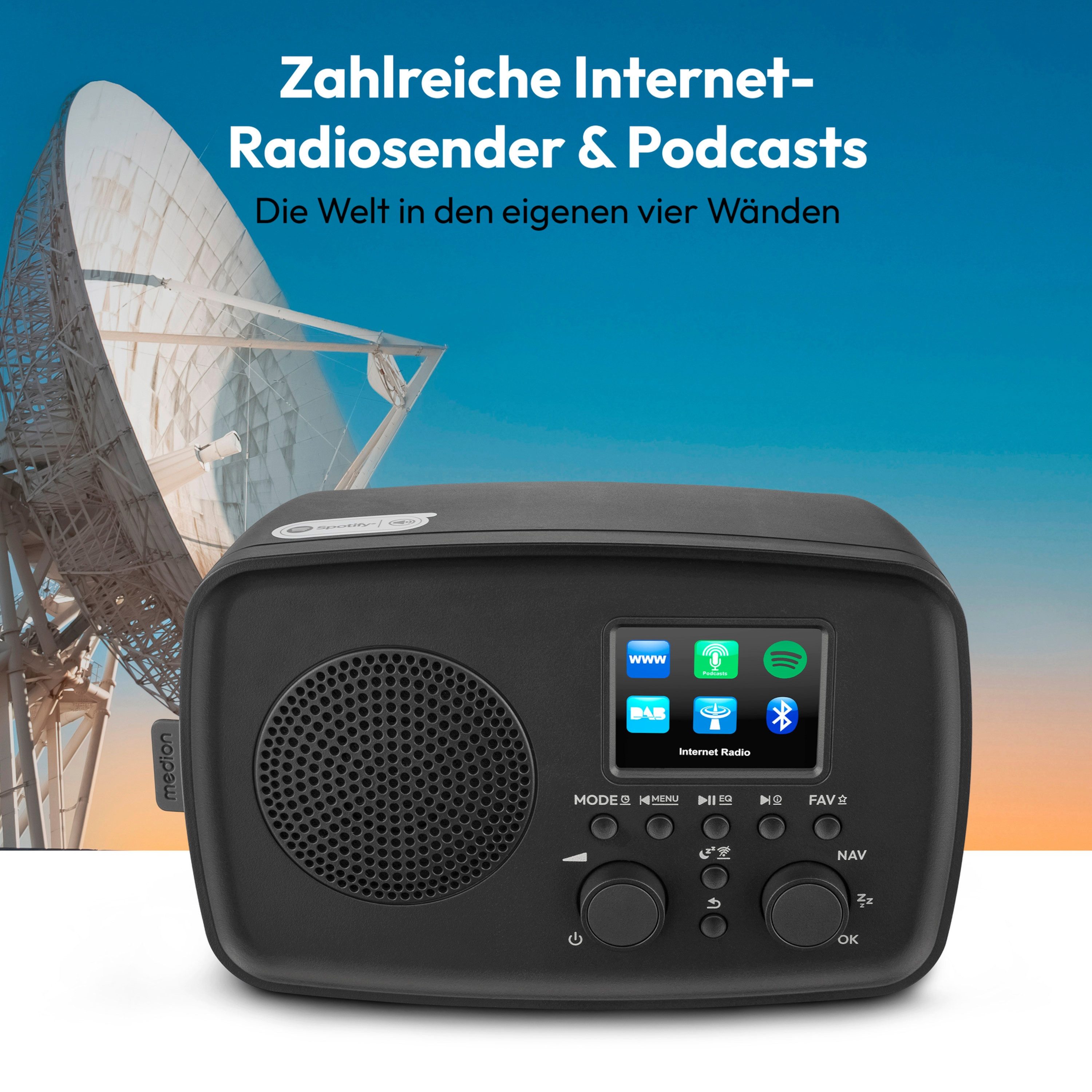 Medion® LIFE Internetradio IRE-1 (MD89318) Radio (Digitalradio (DAB), 5 W, DAB+/UKW-Empfang, Senderspeicher, 5 Watt (RMS)