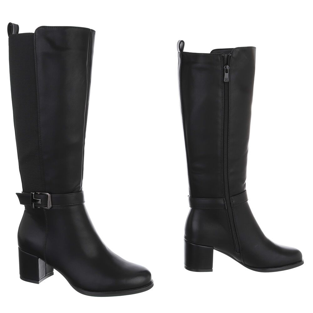 Ital-Design Damen Kniehohe Stiefel mit Blockabsatz und Schnalle Stiefel (92392303) Blockabsatz Stiefel in Schwarz – Bild 4 von 5