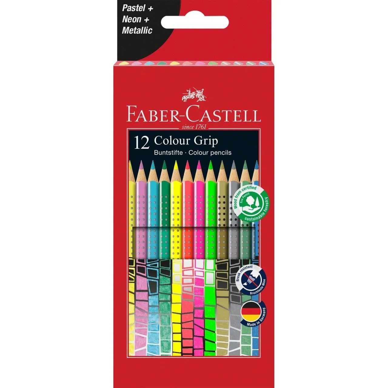 Faber-Castell Buntstift Colour Grip Buntstifte 12er Set Sonderfarben, Soft-Grip-Zone